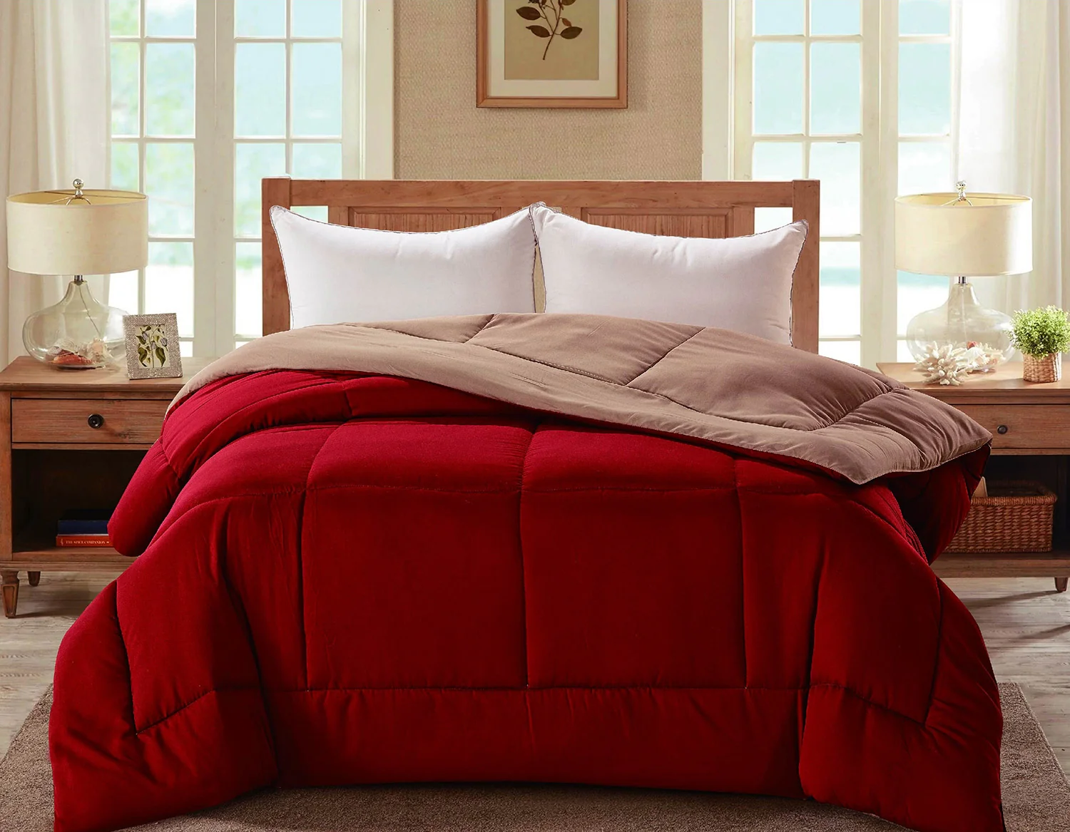 Madison Down Alternative Reversible Comforter, Red-Tan - Image 5