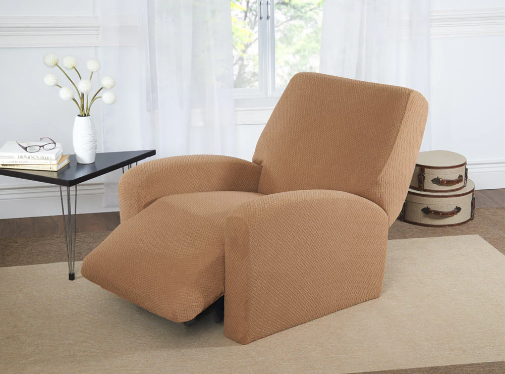 Madison Stretch Mason Weave Pattern Furniture Slipcover, Beige - Image 3