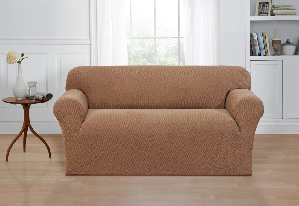 Madison Stretch Mason Weave Pattern Furniture Slipcover, Beige - Image 4