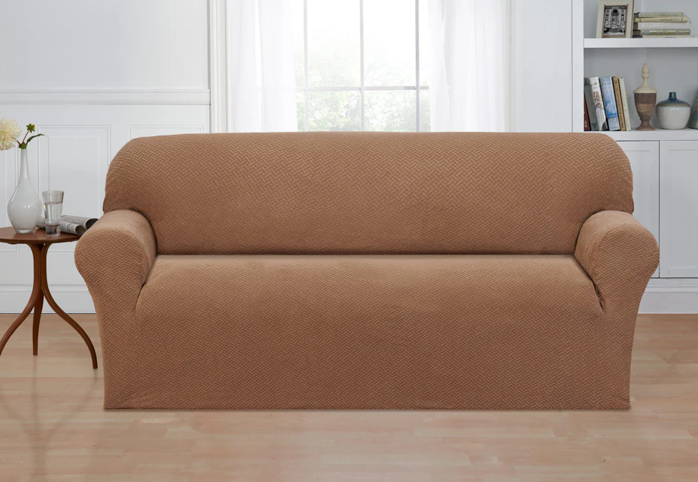 Madison Stretch Mason Weave Pattern Furniture Slipcover, Beige - Image 5