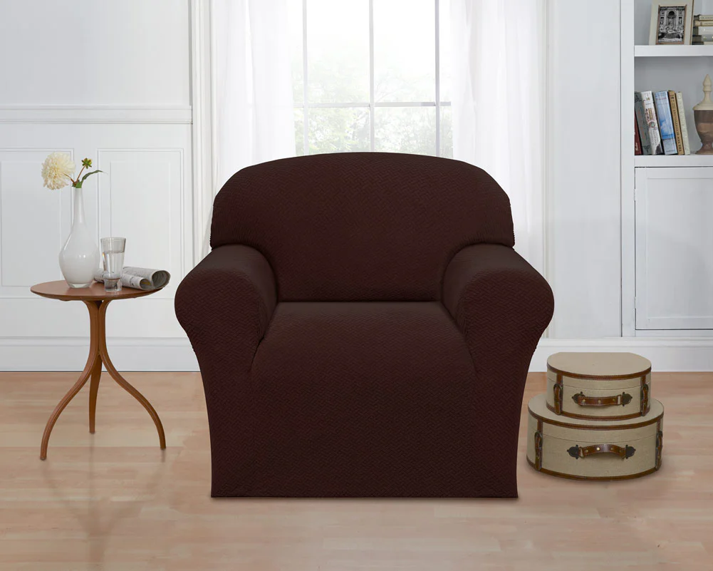 Madison Stretch Mason Weave Pattern Furniture Slipcover, Chocolate