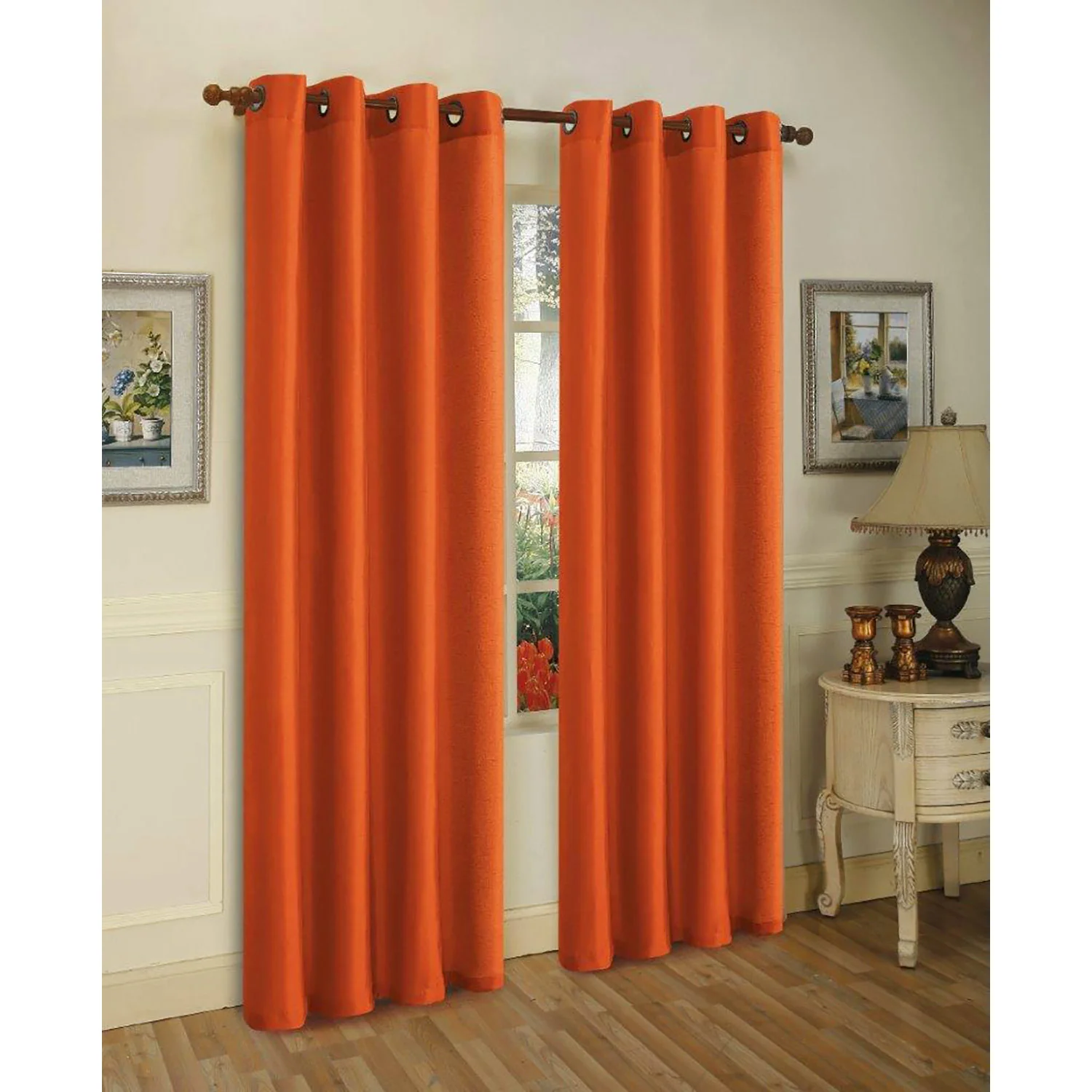 Melanie Faux Silk Grommet Window Panel, Brick, 55x63 Inches
