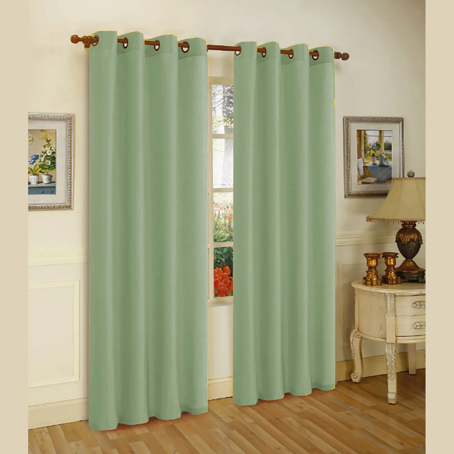 Melanie Faux Silk Grommet Window Panel, Mint, 55x95 Inches