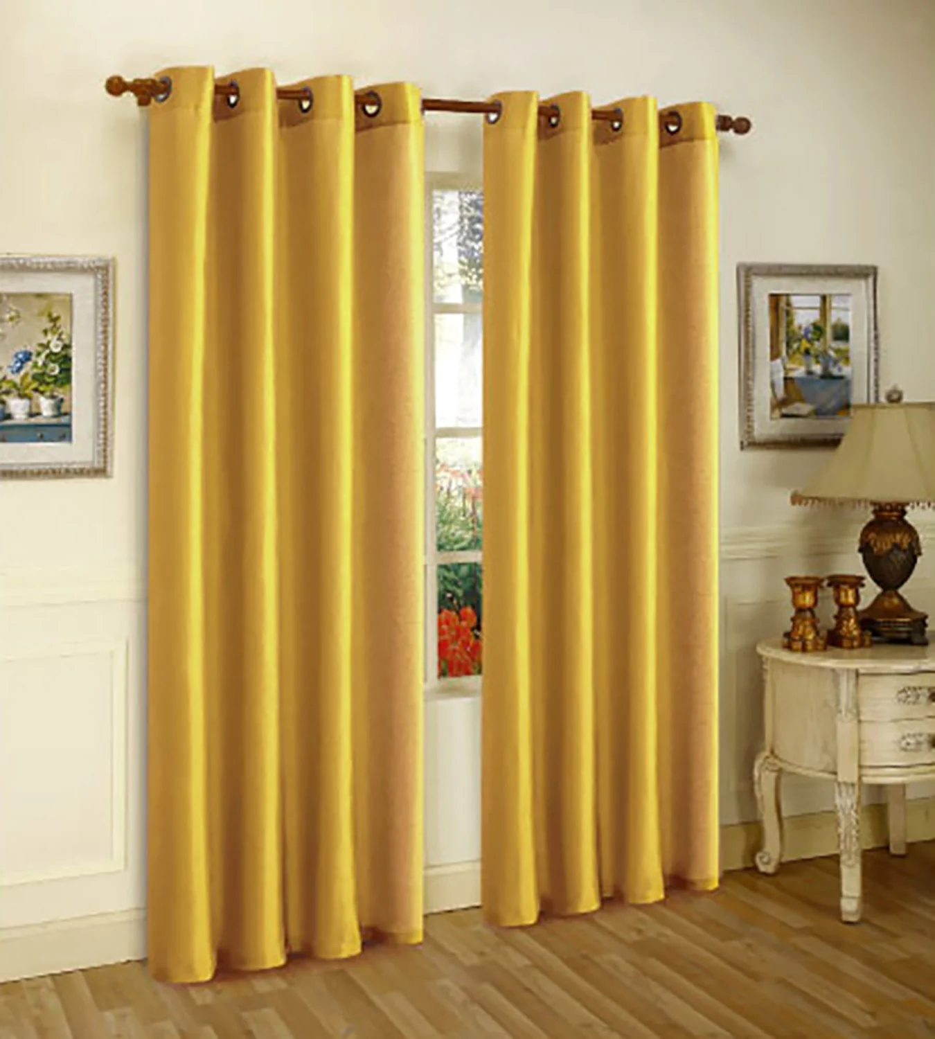 Melanie Faux Silk Grommets Window Panel, Mustard-Yellow, 55x95 Inches
