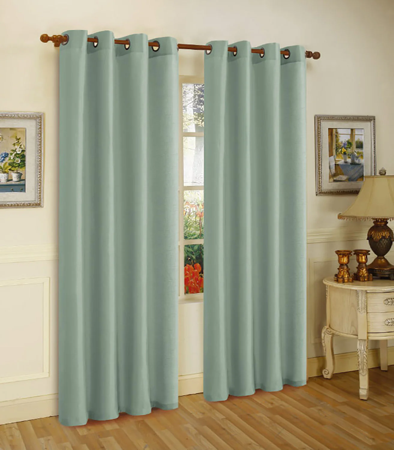 Melanie Faux Silk Grommets Window Panel, Sage, 55x95 Inches