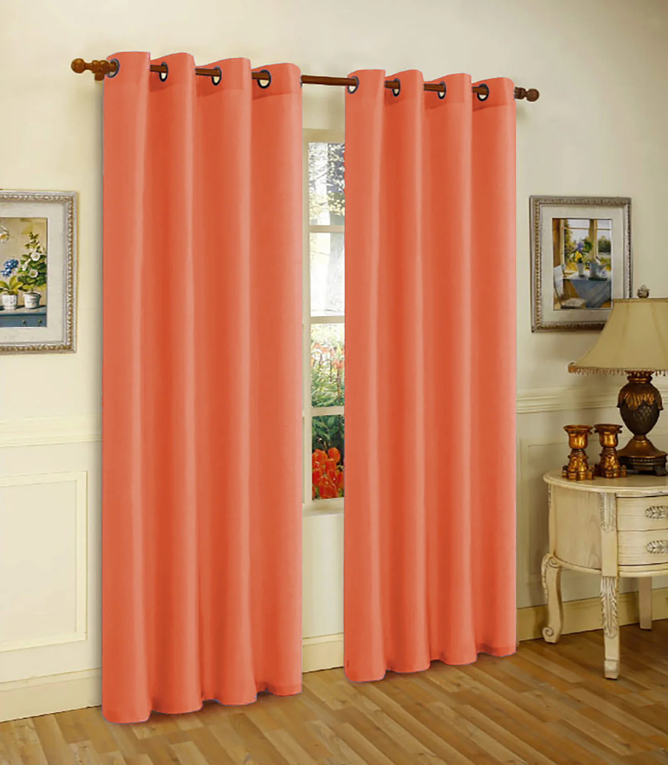 Melanie Faux Silk Window Panel With 8 Grommets, Coral, 55x84 Inches Inches