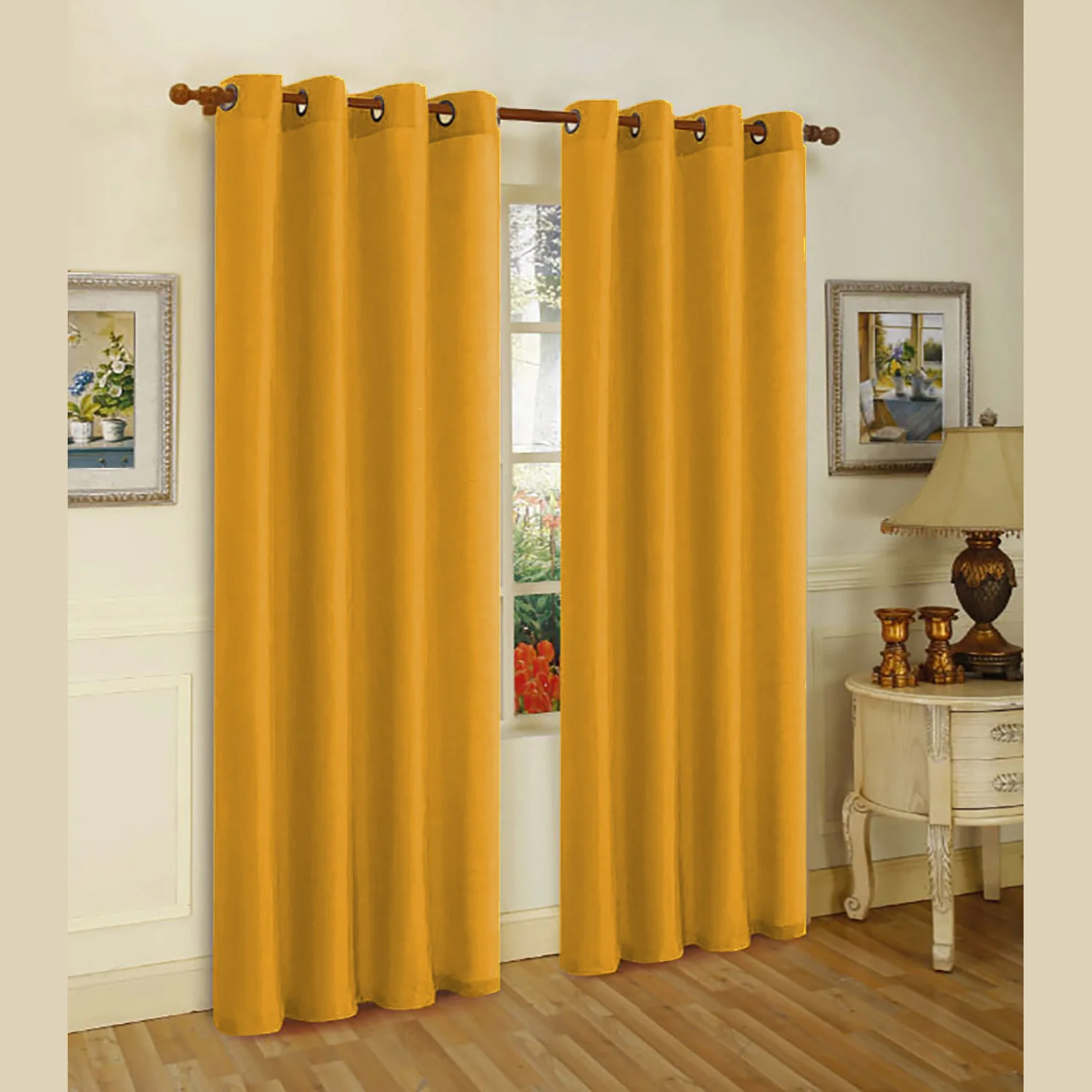 Melanie Faux Silk Window Panel With 8 Grommets, Gold, 55x84 Inches