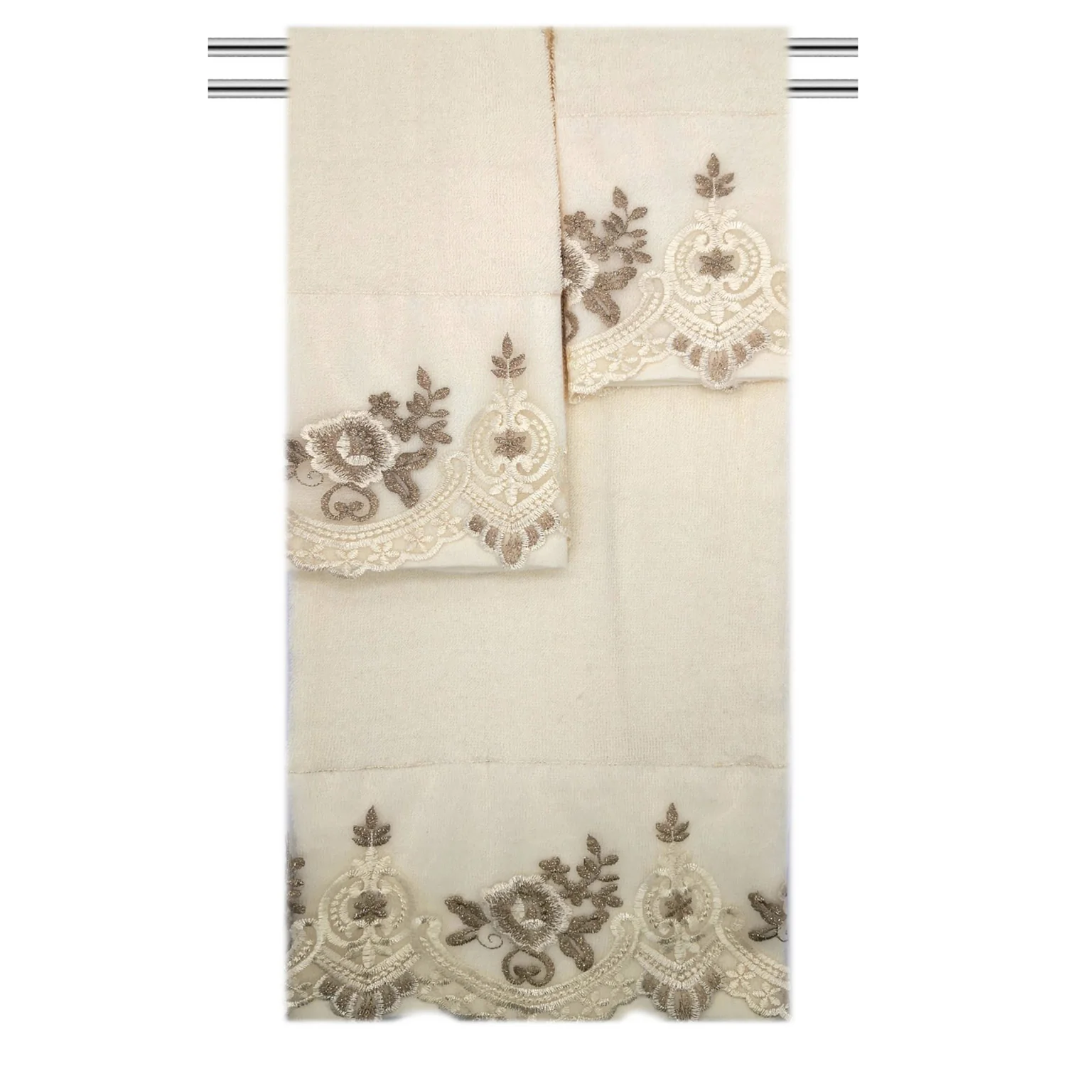 Mercury 3-Piece Floral Embroidered Cotton Decorative Bath Towel Set