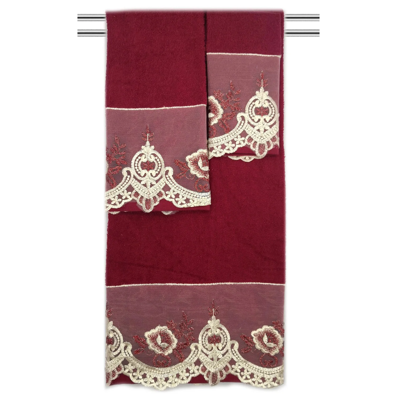 Mercury 3-Piece Floral Embroidered Cotton Decorative Bath Towel Set - Image 3