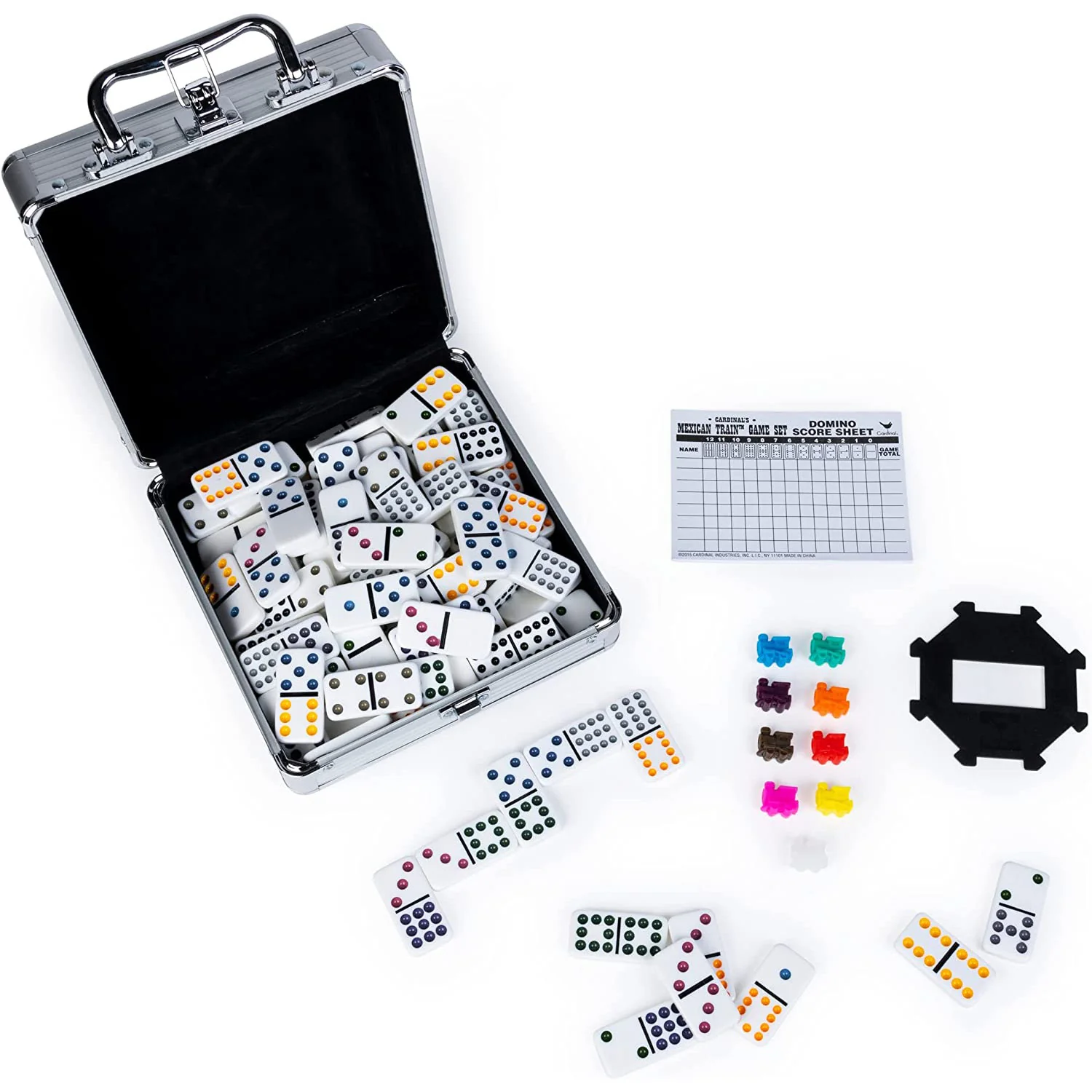 Mexican Train Dominoes Set Tile Board Game in Aluminum Carry Case, Ages 8+ - Image 4
