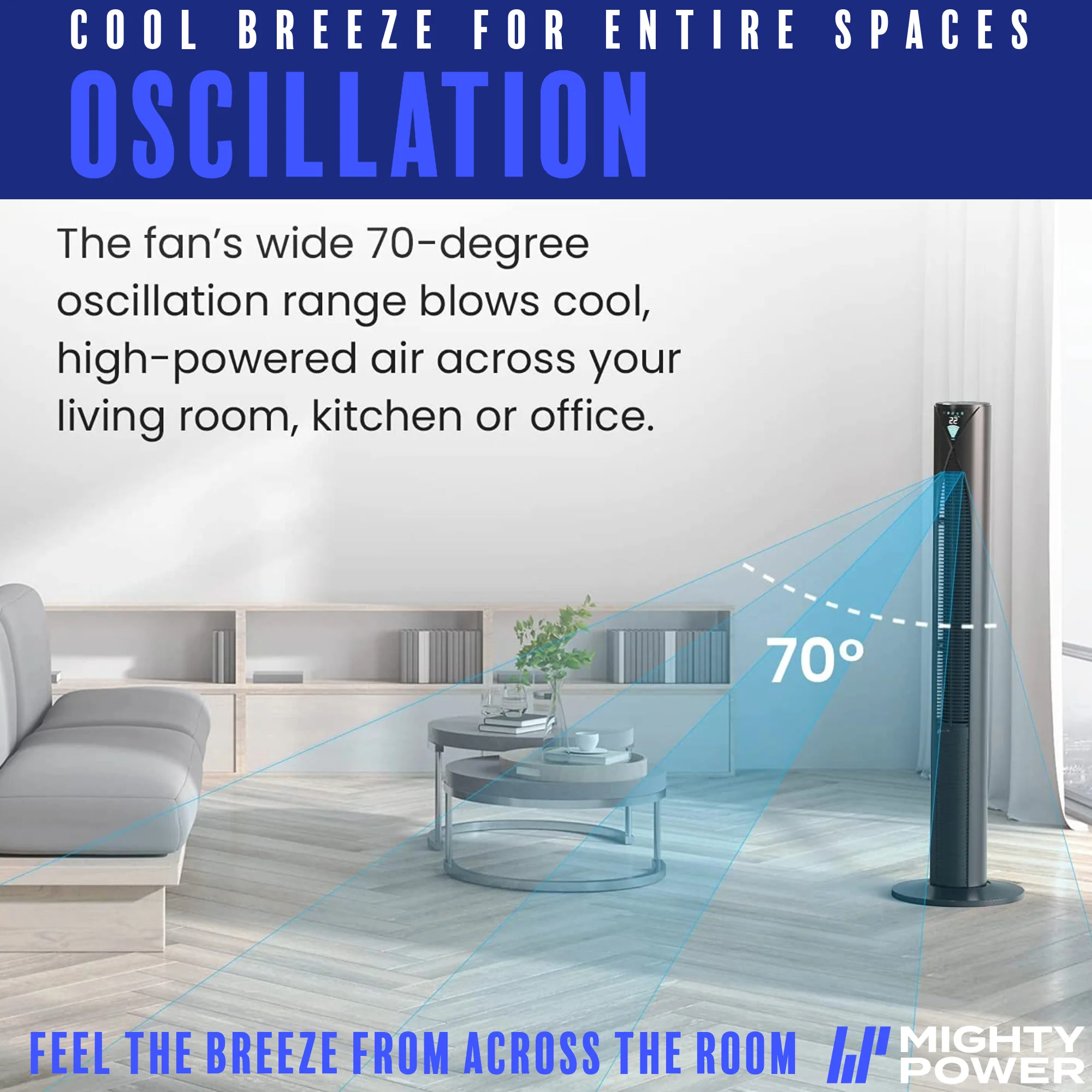 MIGHTY POWER 3 Speed LED Tower Fan With Remote Control, Timer, Night Mode, Black, 38 Inches - Image 4