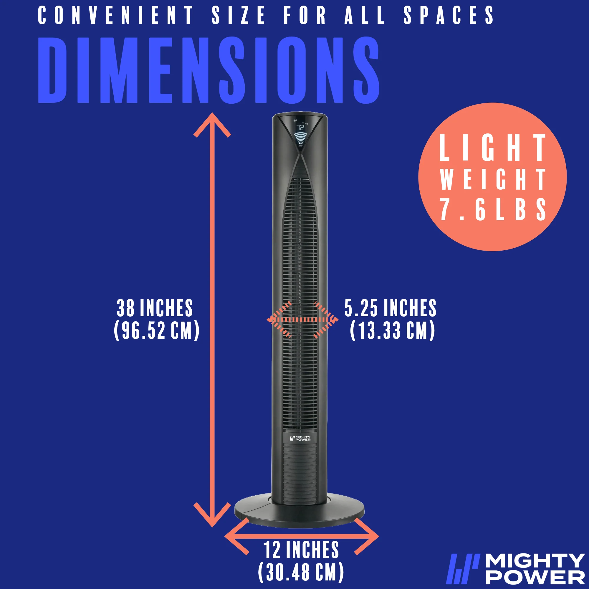 MIGHTY POWER 3 Speed LED Tower Fan With Remote Control, Timer, Night Mode, Black, 38 Inches - Image 9