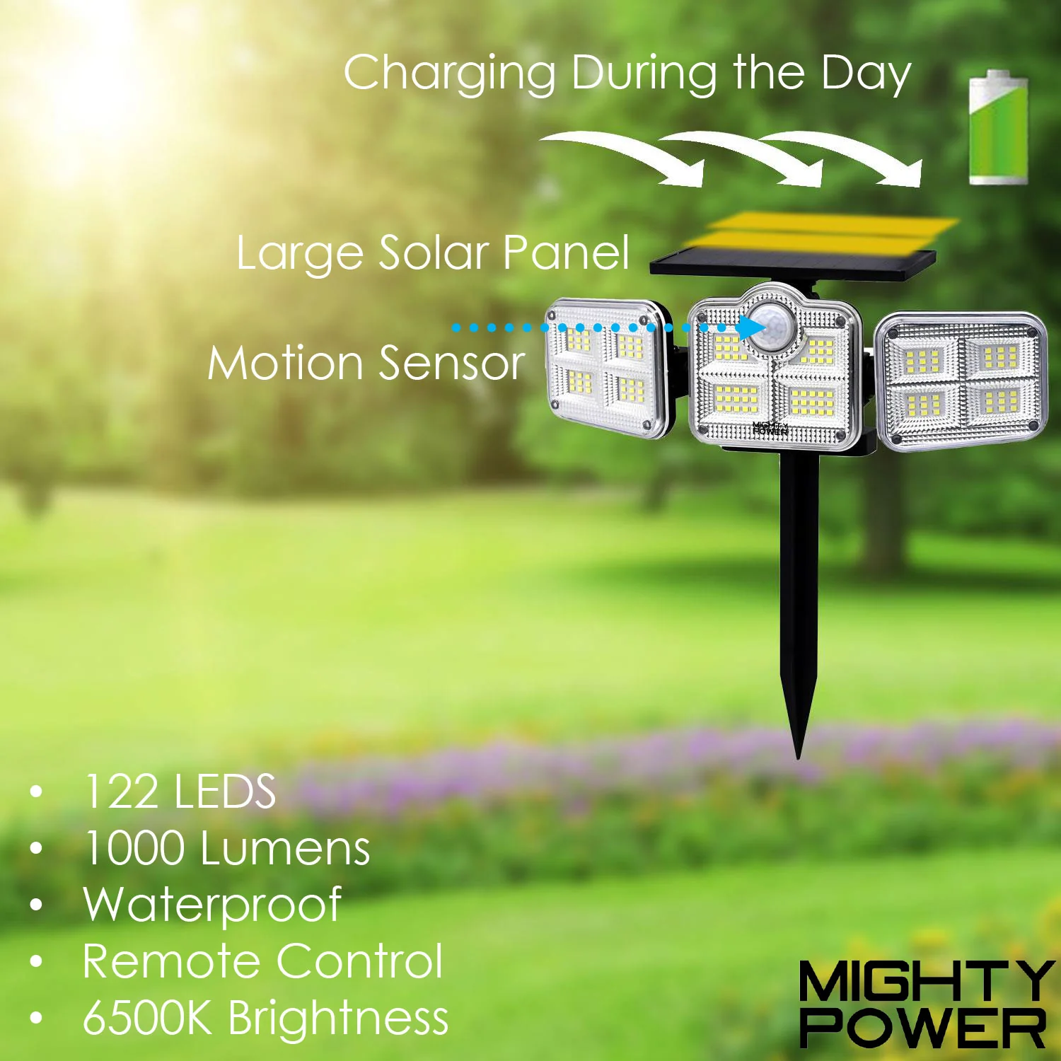 Mighty Power Motion Sensor Ultra Bright IP65 Outdoor Solar Sensor LED Light with Remote - Image 2