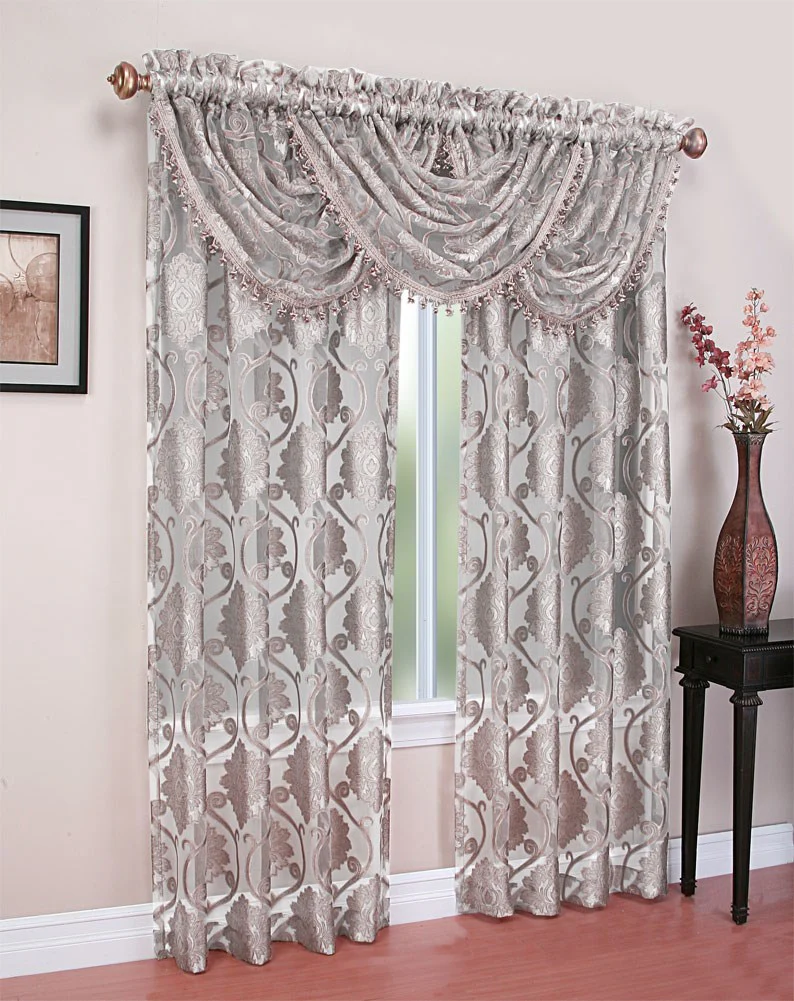 Milawi Jacquard Sheer Rod Pocket Panel And Valance Treatments, Silver - Image 3