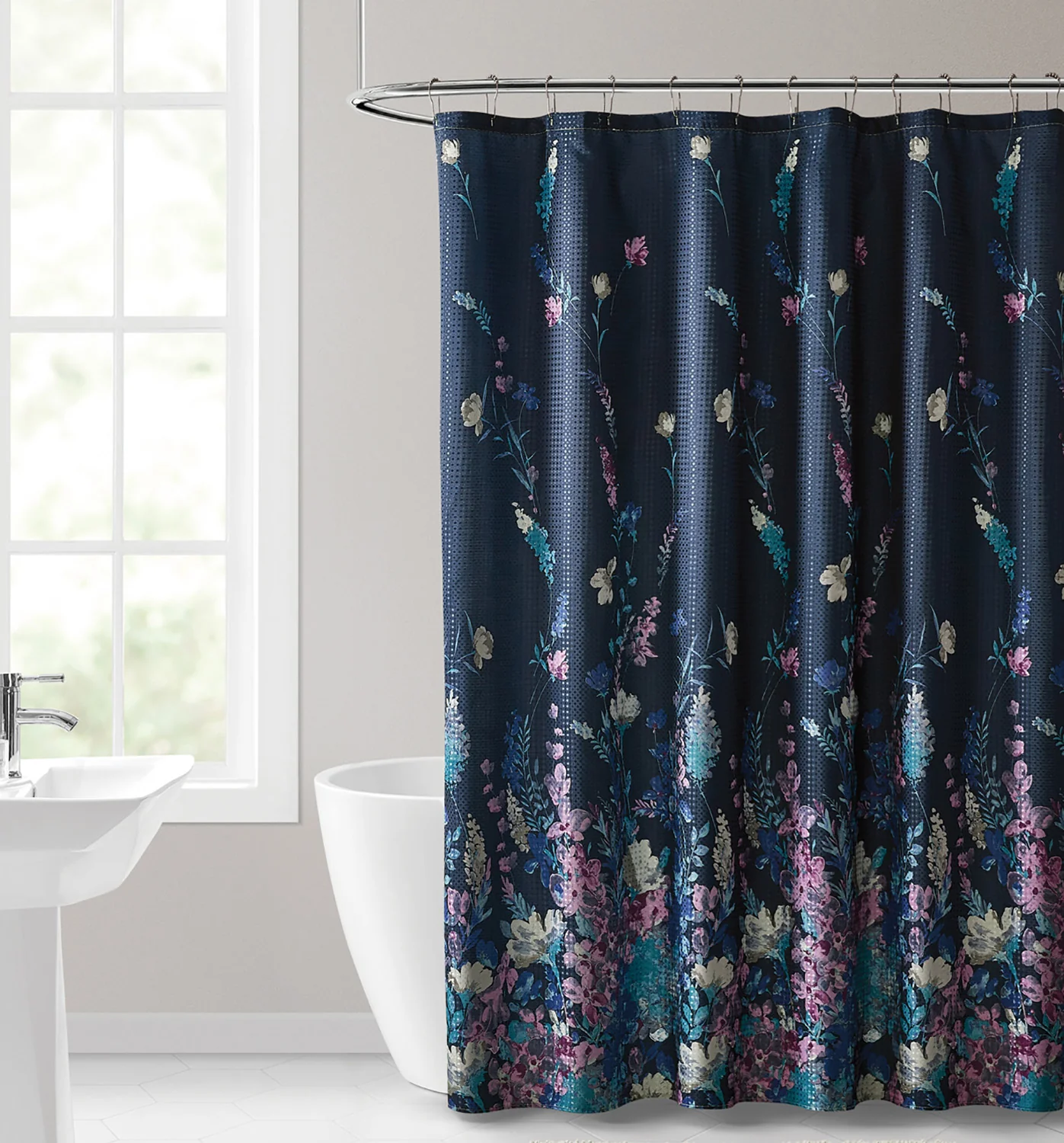 Mishca 13-Piece Shower Curtain Set with Hooks, Navy, 72x72 Inches