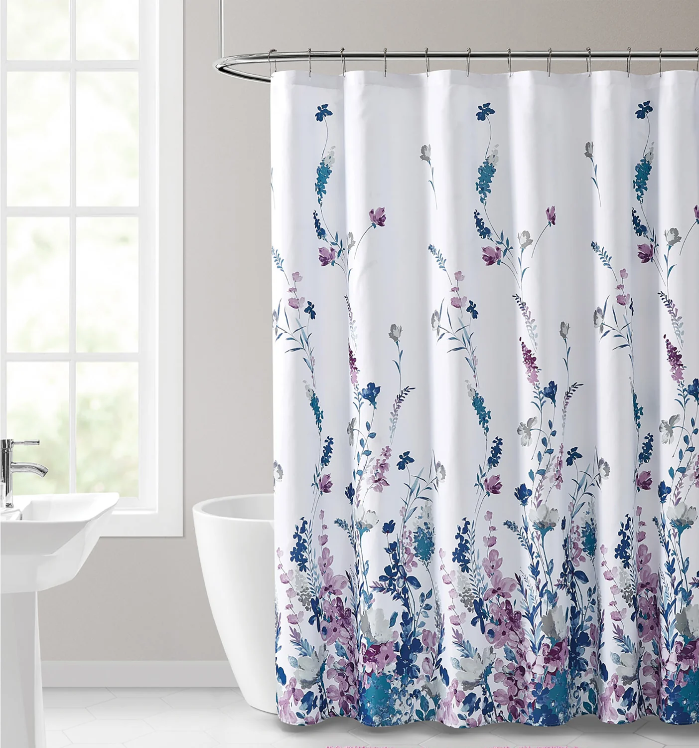Mishca 13-Piece Shower Curtain Set with Hooks, White, 72x72 Inches