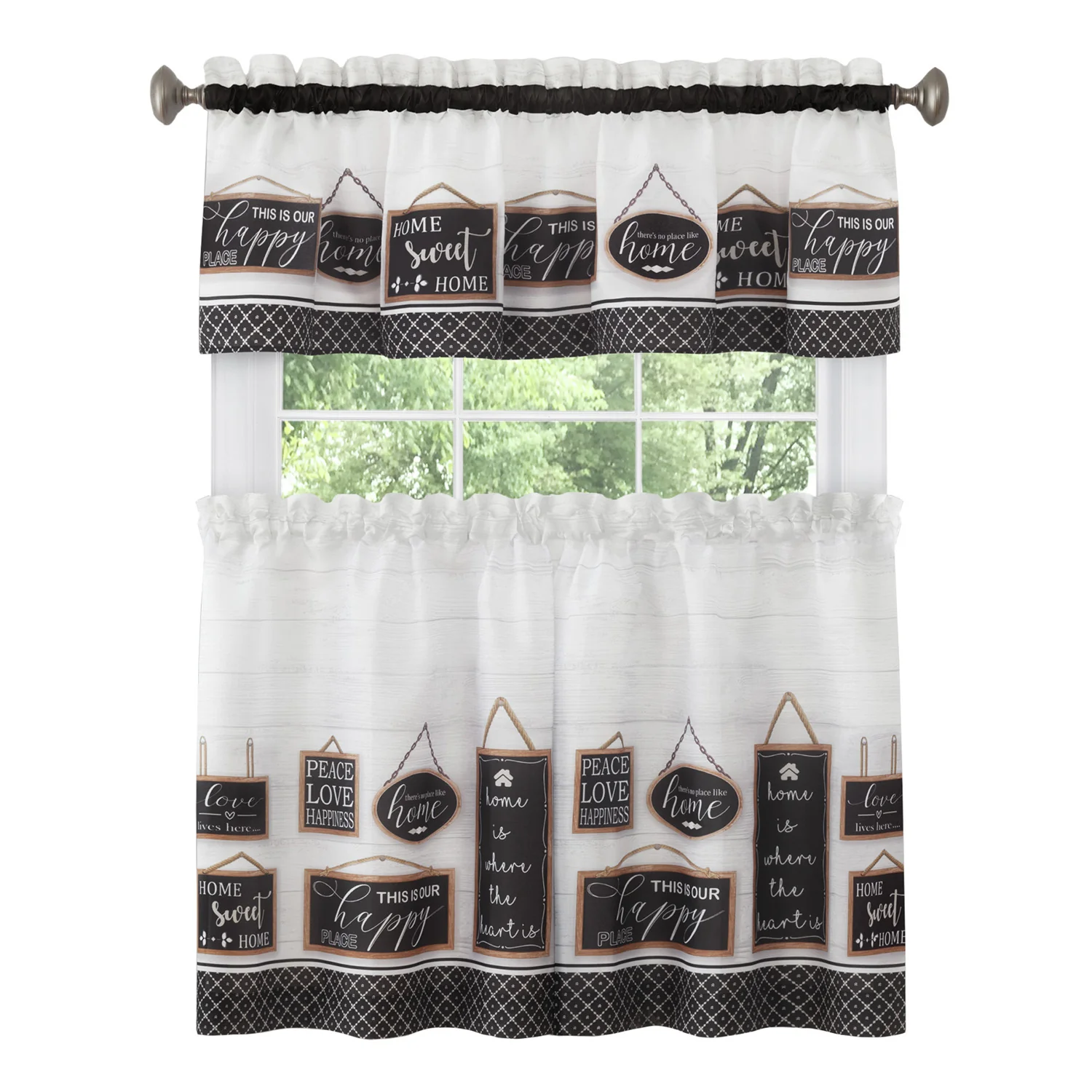 Modern Farmhouse Window Curtain Set, Black, Valabce 58x13 Inches, Tiers 58x36 Inches - Image 2