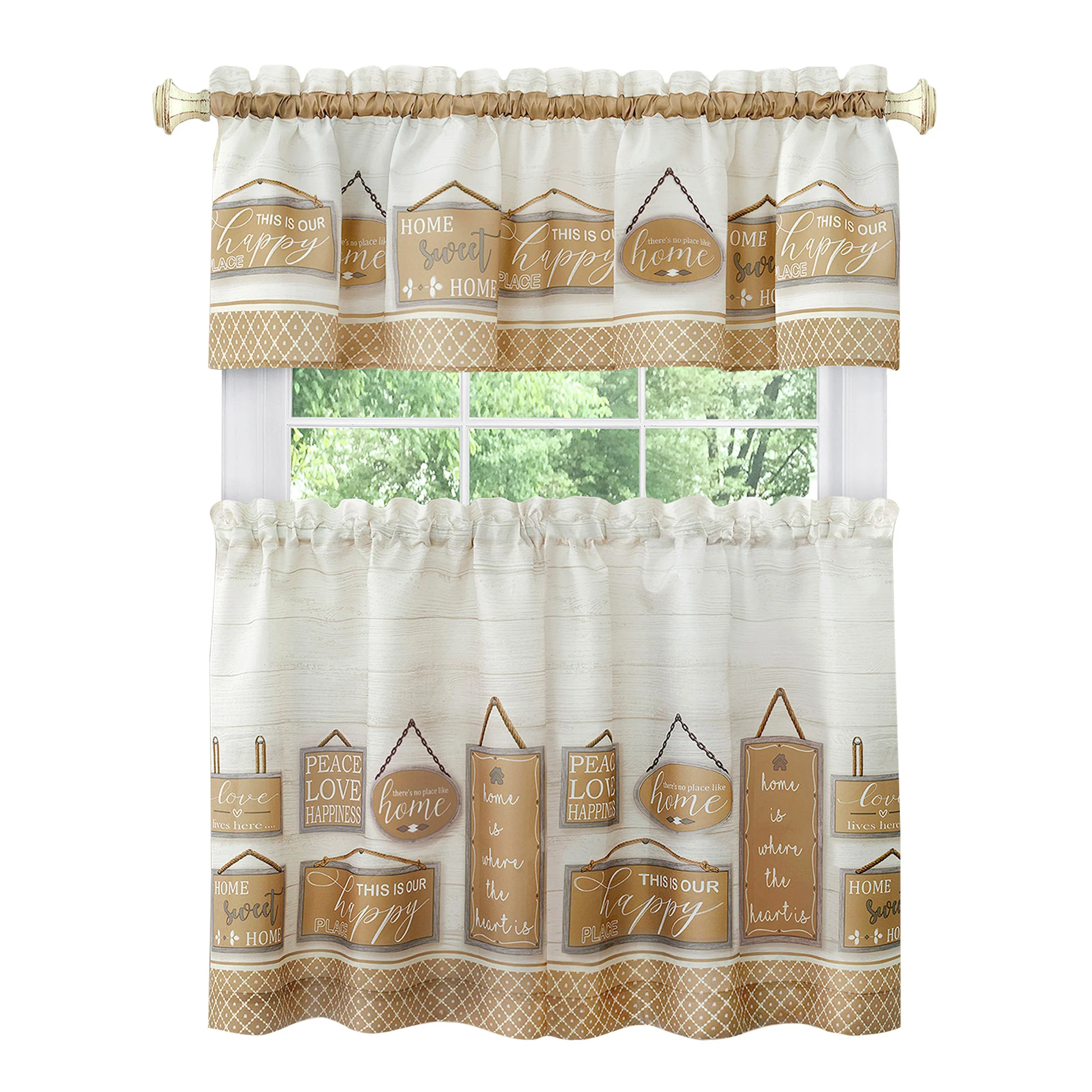 Modern Farmhouse Tier and Valance Window Curtain Set - 58x24 - Tan - Image 5