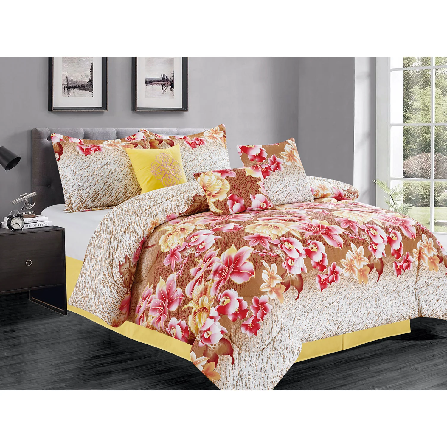 Premius Monica 7 Piece Oversized Comforter Set, Yellow-Brown - Image 2
