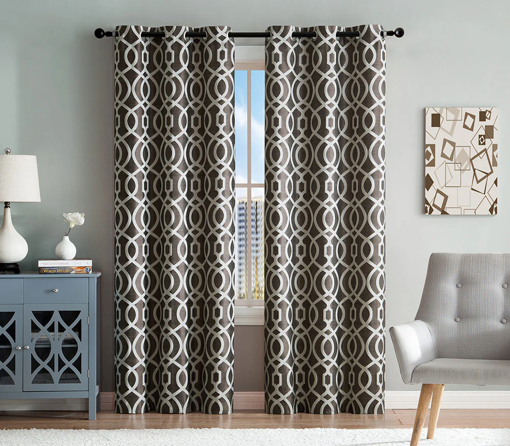 Montana 2-Pack Woven Jacquard Grommet Window Panels, Chocolate, 76x84 Inches