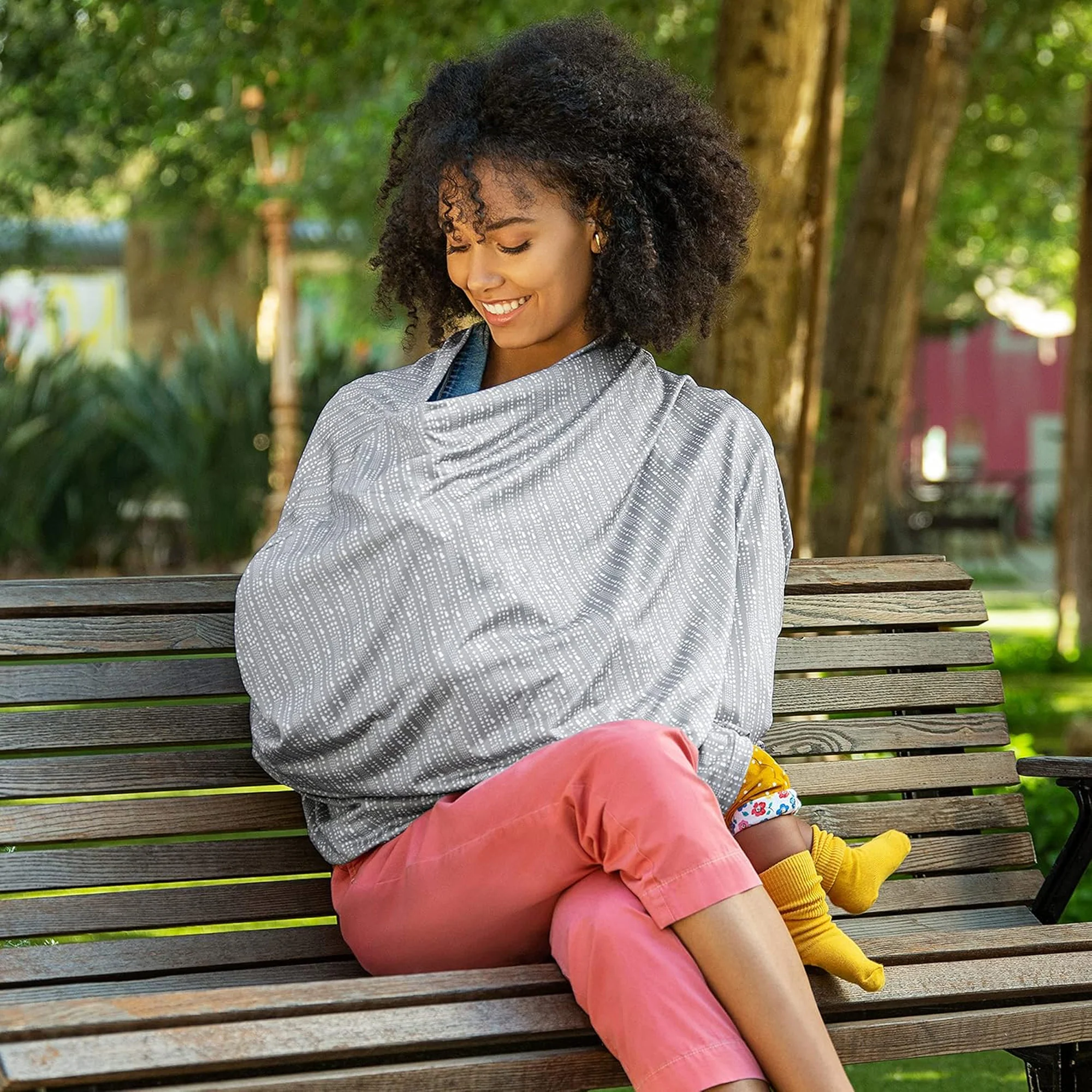 Munchkin 5-in-1 Antimicrobial Nursing Cover for Breastfeeding with Dotted Stripes, Gray - Image 3