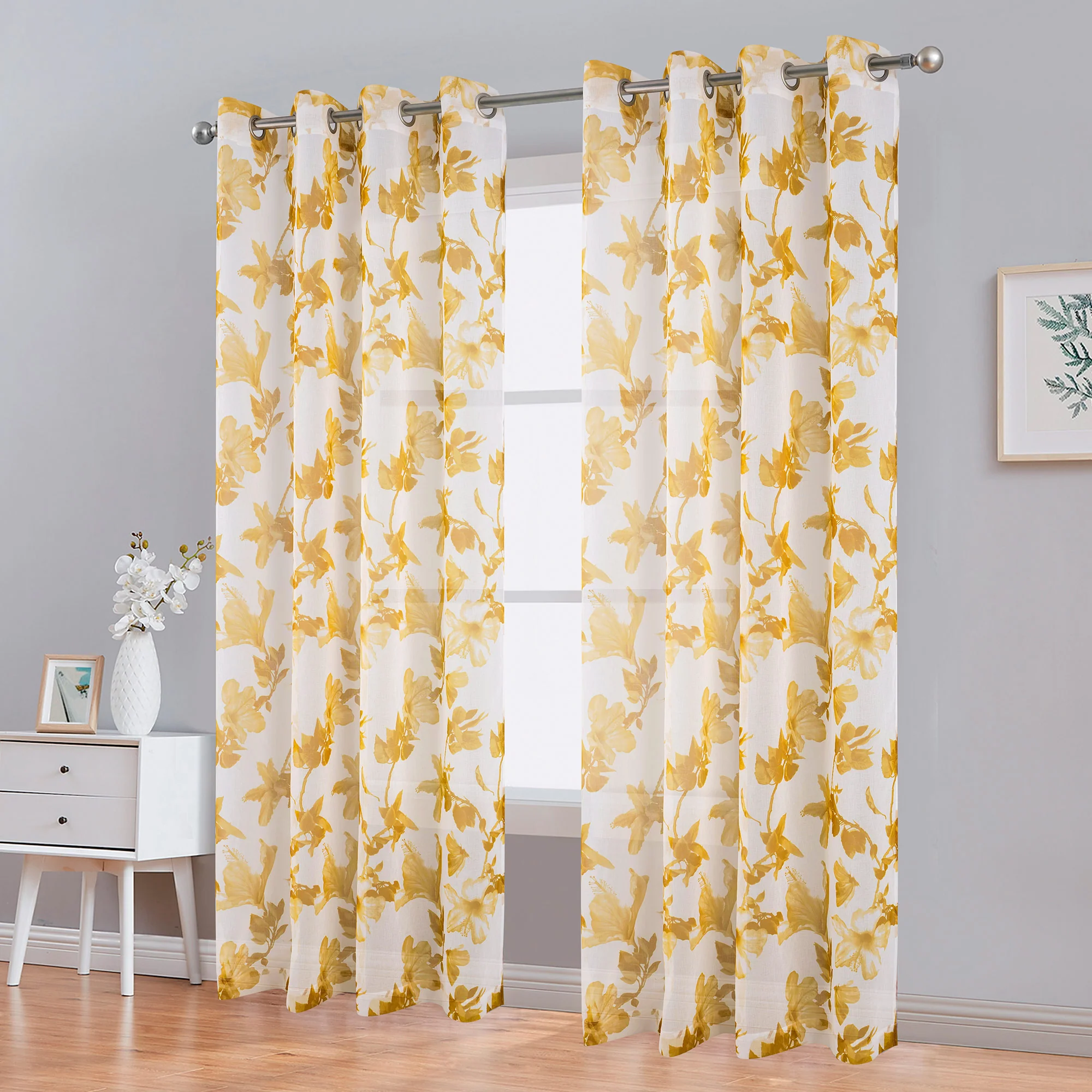 Myra Floral Printed Semi-Sheer Grommet Window Panel, 54x84 Inches - Image 2