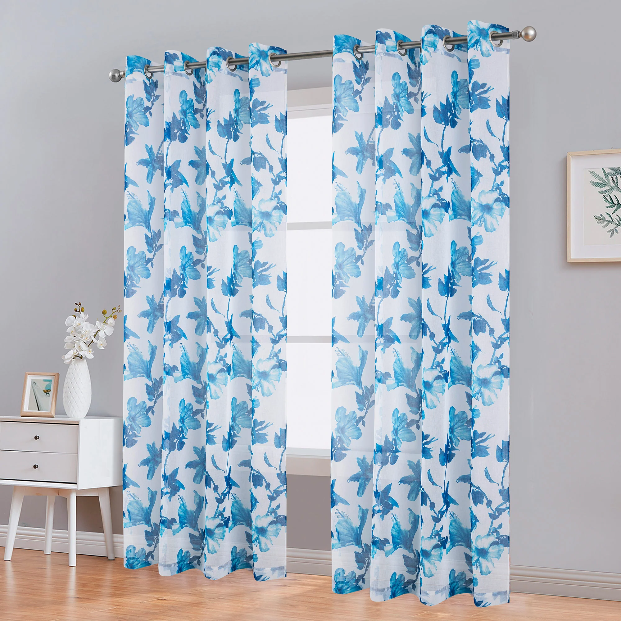 Myra Floral Printed Semi-Sheer Grommet Window Panel, 54x84 Inches - Image 3