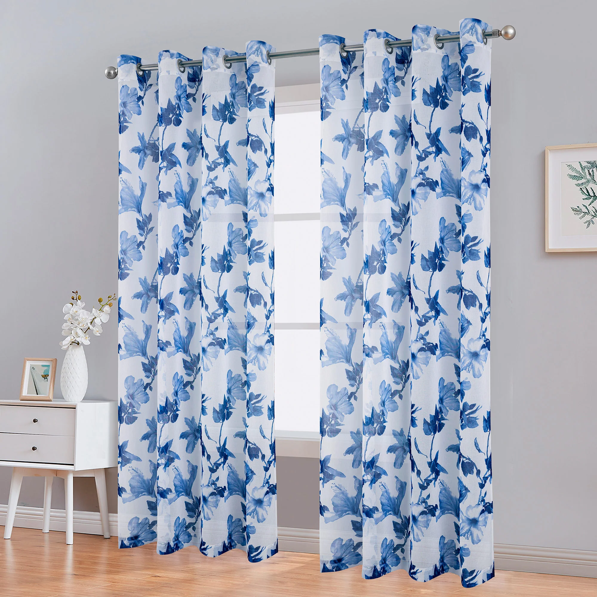 Myra Floral Printed Semi-Sheer Grommet Window Panel, 54x84 Inches - Image 5