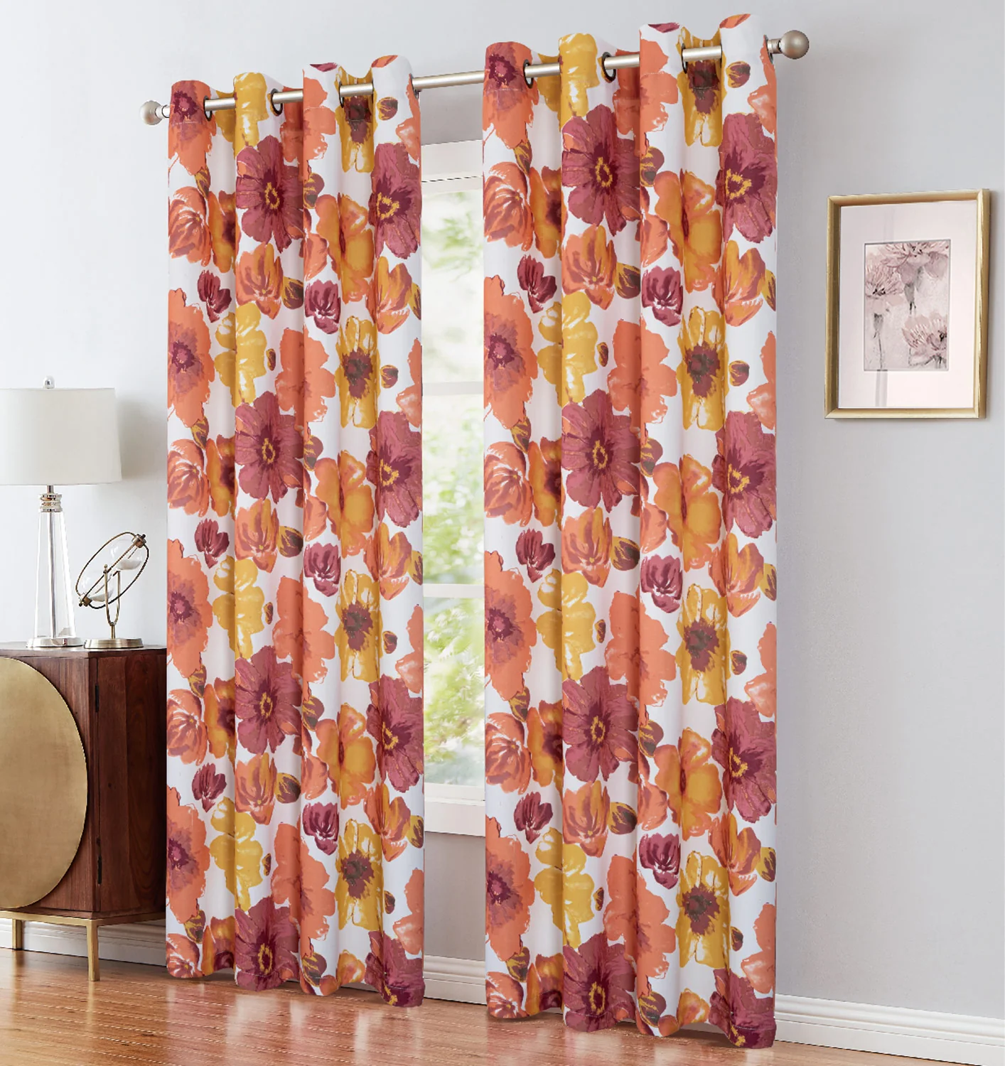Naples Floral Printed Room Darkening Grommet Window Panel, 54x84 Inches - Image 3