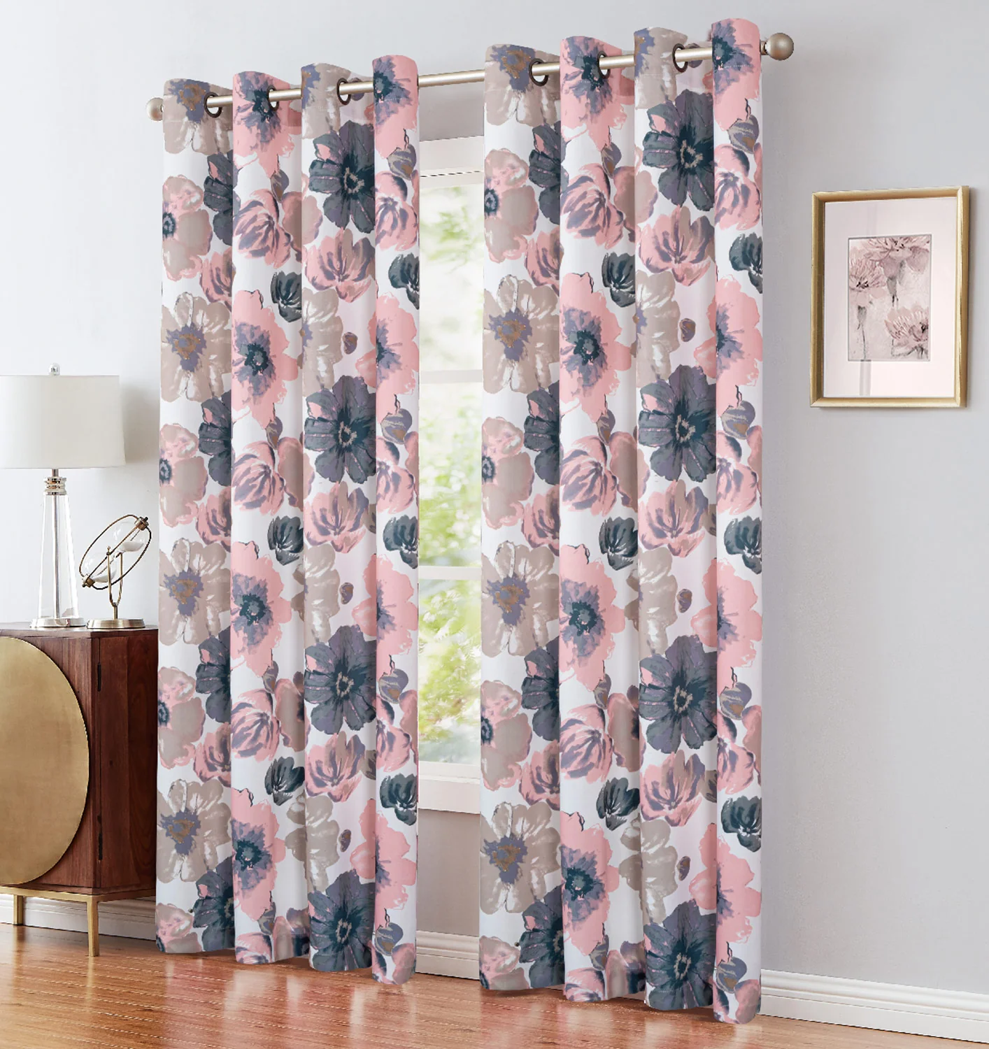 Naples Floral Printed Room Darkening Grommet Window Panel, 54x84 Inches - Image 4
