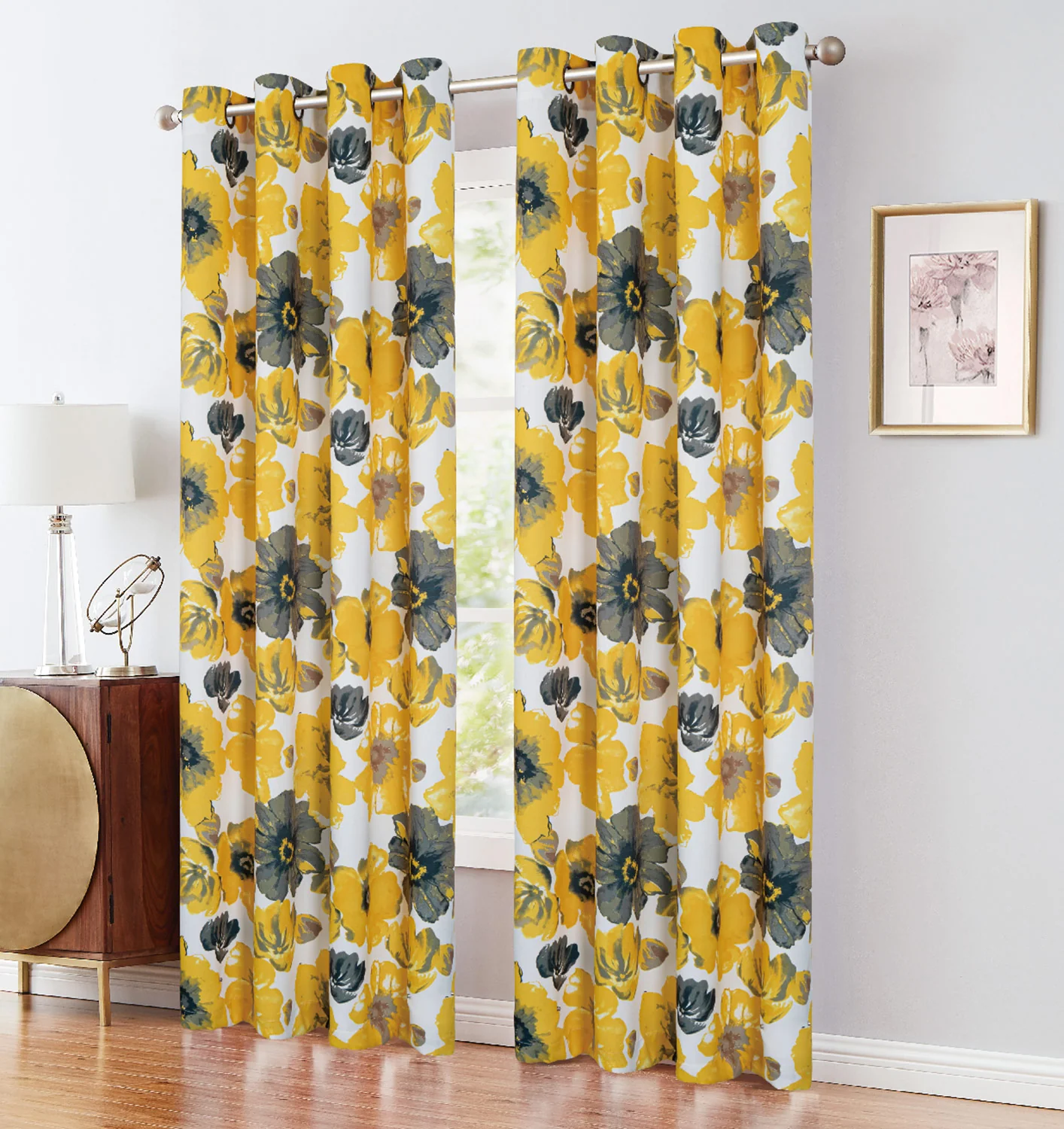 Naples Floral Printed Room Darkening Grommet Window Panel, 54x84 Inches - Image 5
