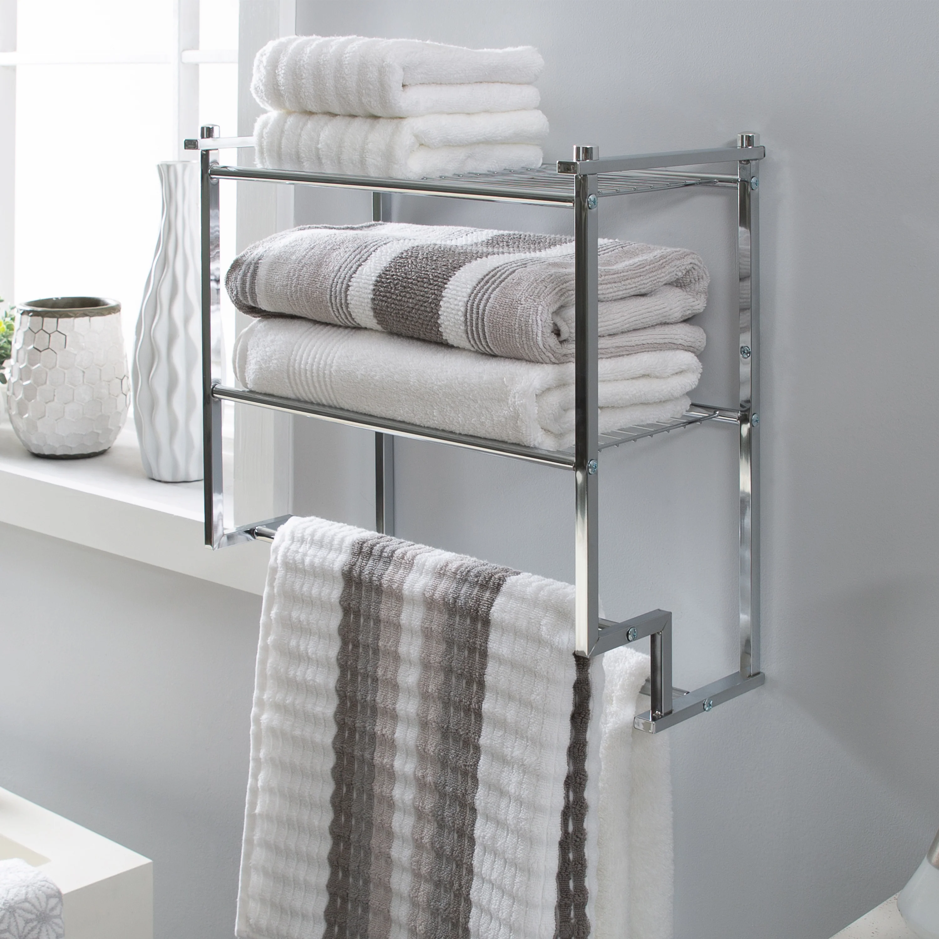 Neu Home 2 Tier Wall Mounted Shelf with Towel Rack - Image 3