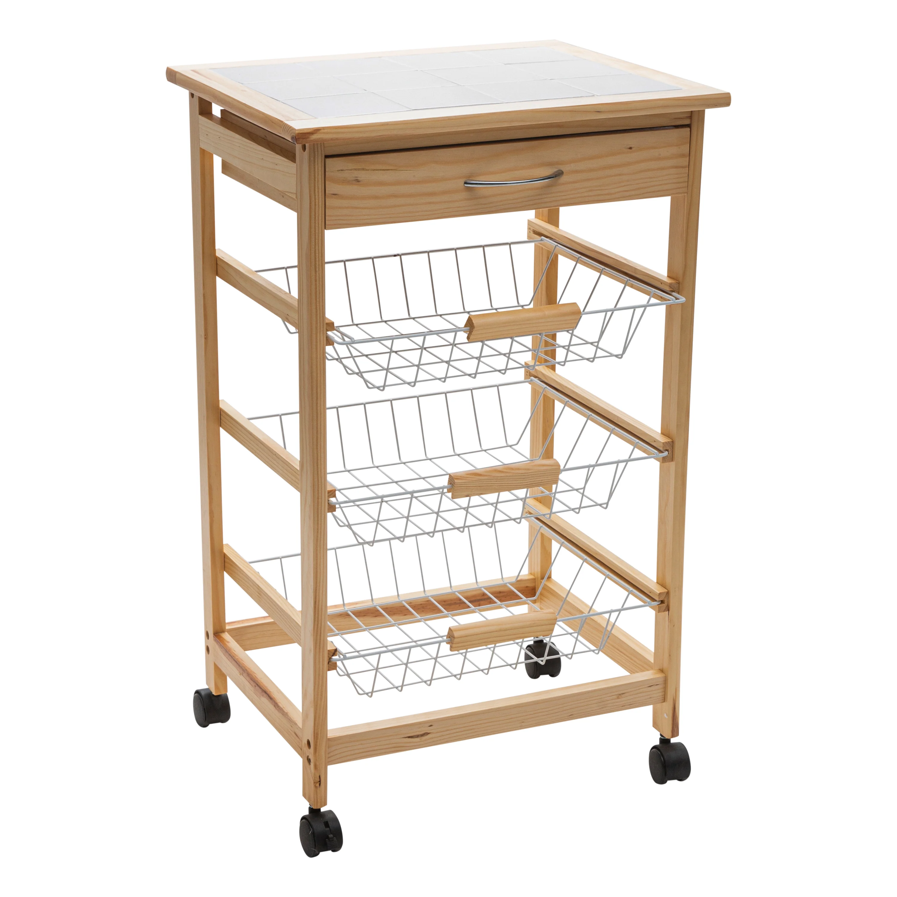 Neu Home 3 Tier Basket and Drawer Kitchen Cart