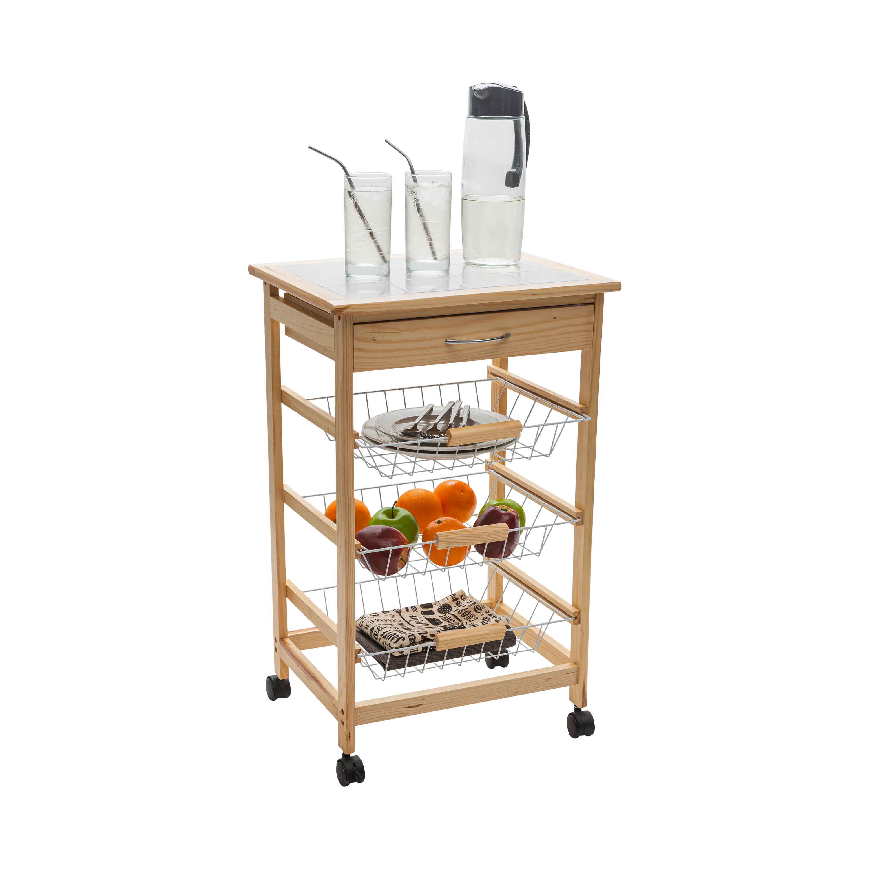 Neu Home 3 Tier Basket and Drawer Kitchen Cart - Image 2