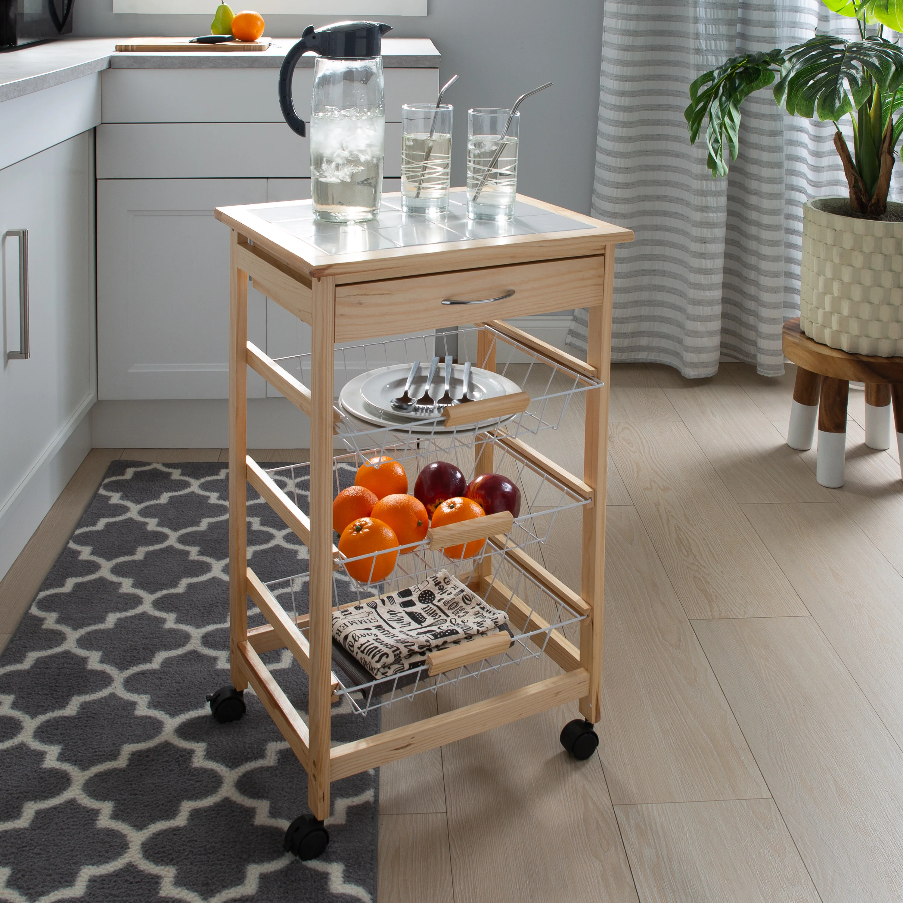 Neu Home 3 Tier Basket and Drawer Kitchen Cart - Image 3