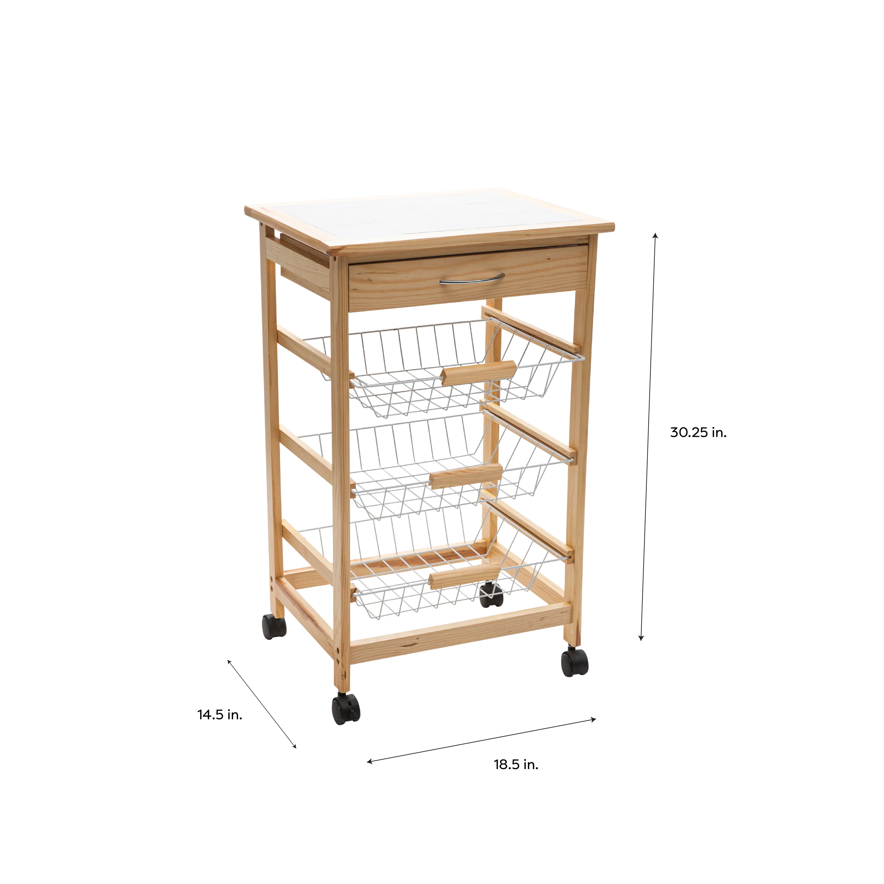 Neu Home 3 Tier Basket and Drawer Kitchen Cart - Image 4