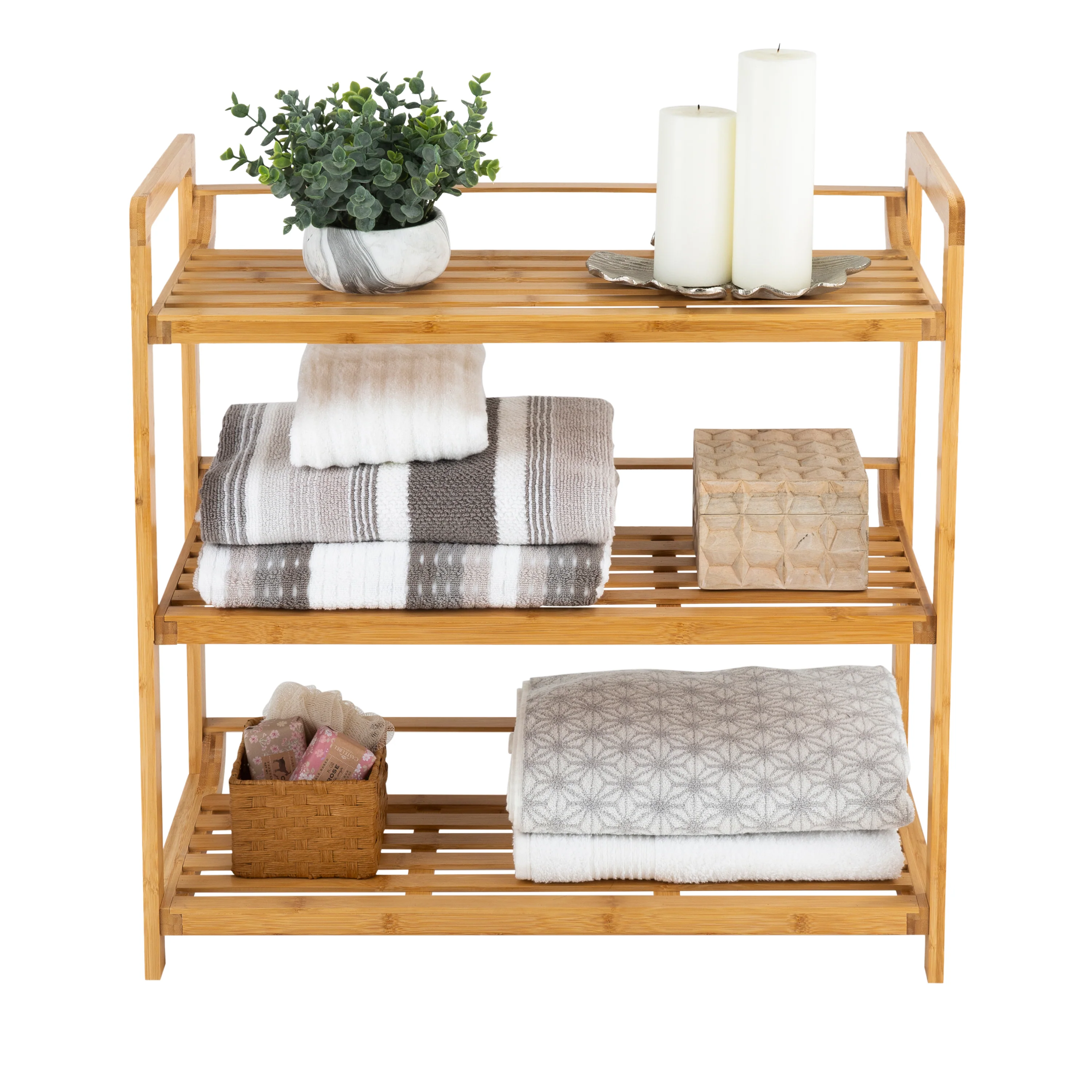 Neu Home Bamboo Double Wide 3 Tier Shelf - Image 3