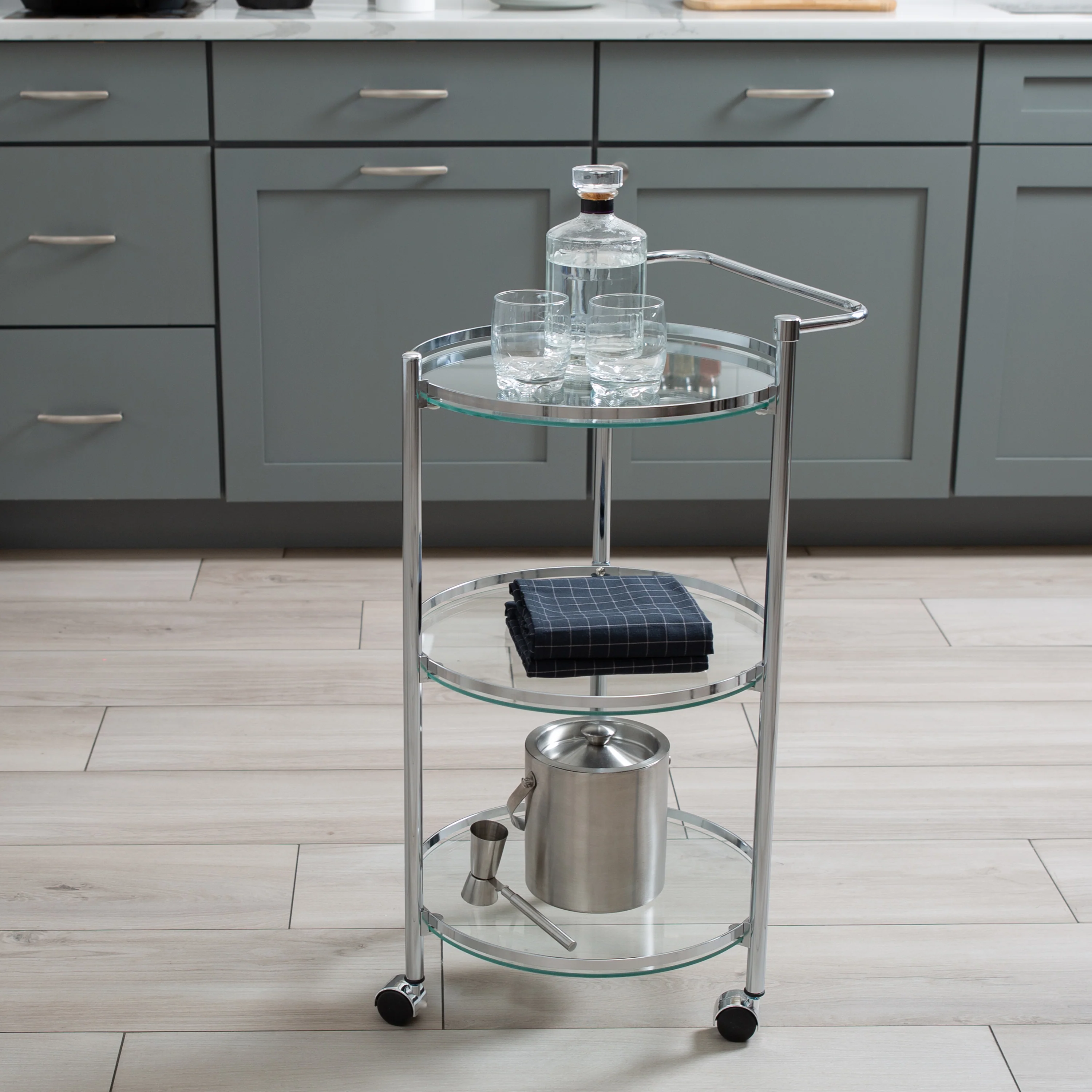 Neu Home Circular Tempered Glass Rolling Serving Cart - Image 3
