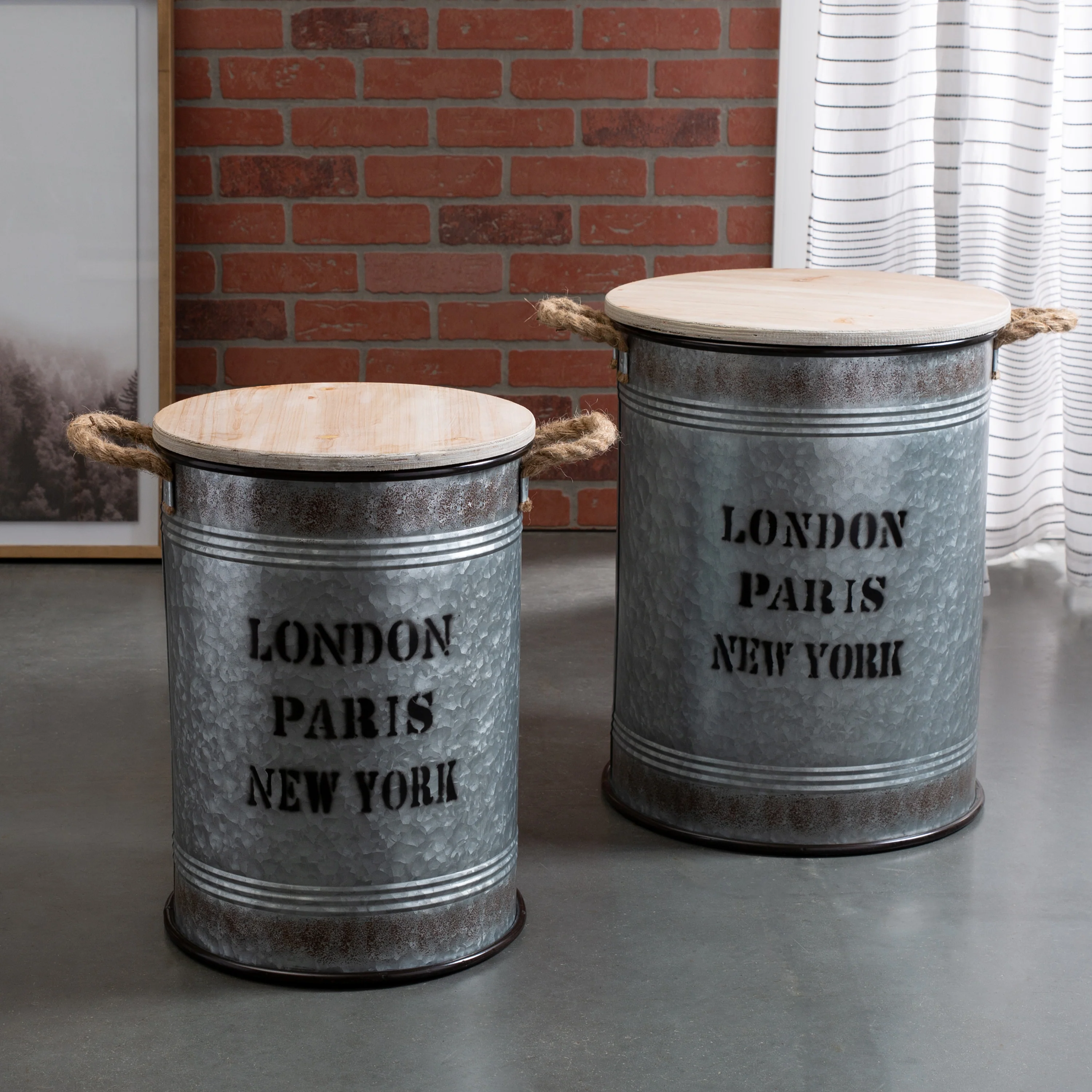 Neu Home Cobblestone Storage Bin Set of 2 with Wooden Lid - Image 2