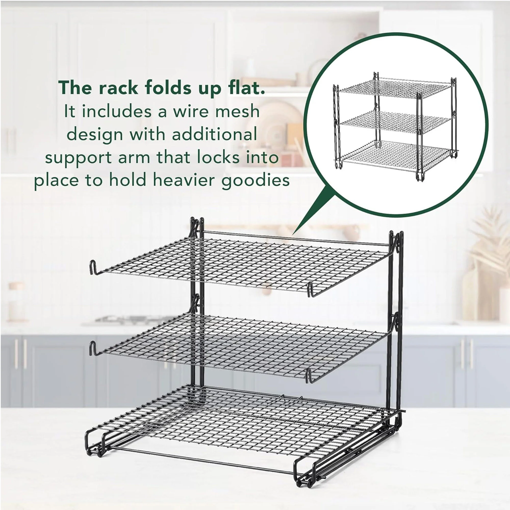 Nifty 3-Tier Non-Stick Coating Wired Cooling Rack Organizer, Black, 13.5x12x11.5 Inches - Image 7