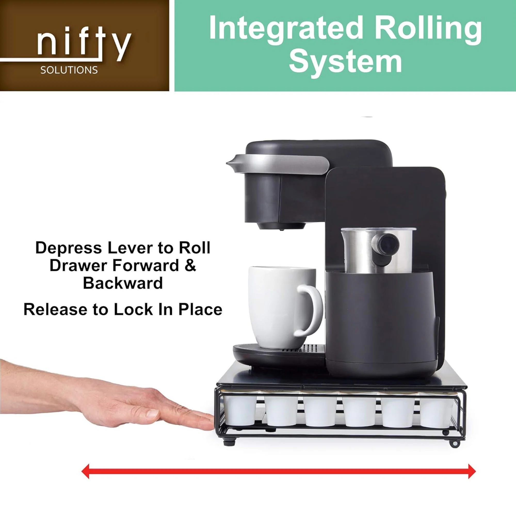 Nifty Compact Under Coffee K-Cups Pod Storage Drawer, 36 Pod Pack Holder, Black - Image 4