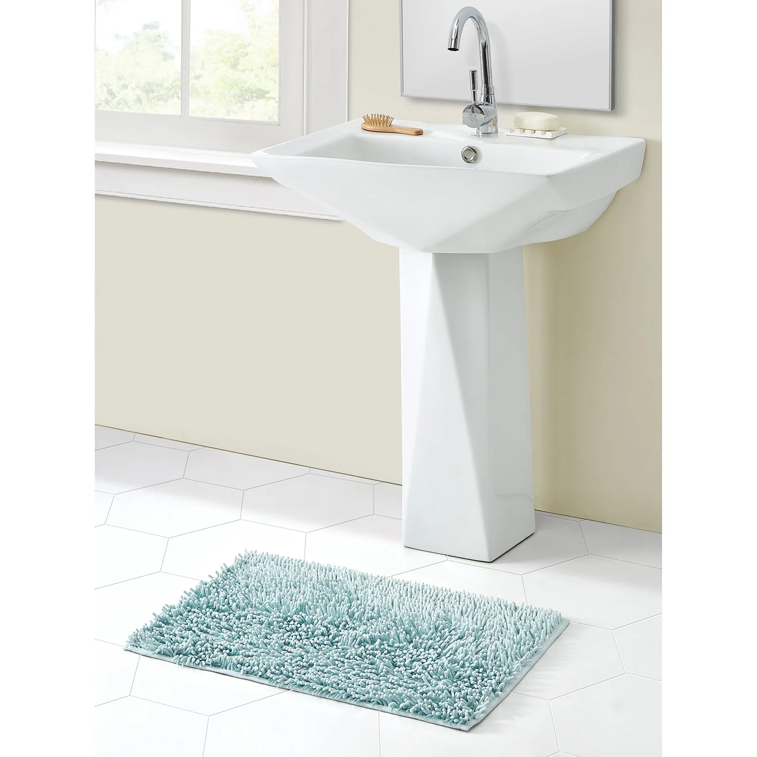 Non-Skid Backing Noodle Bath Rug, Aqua Blue, 18x28 Inches - Image 2