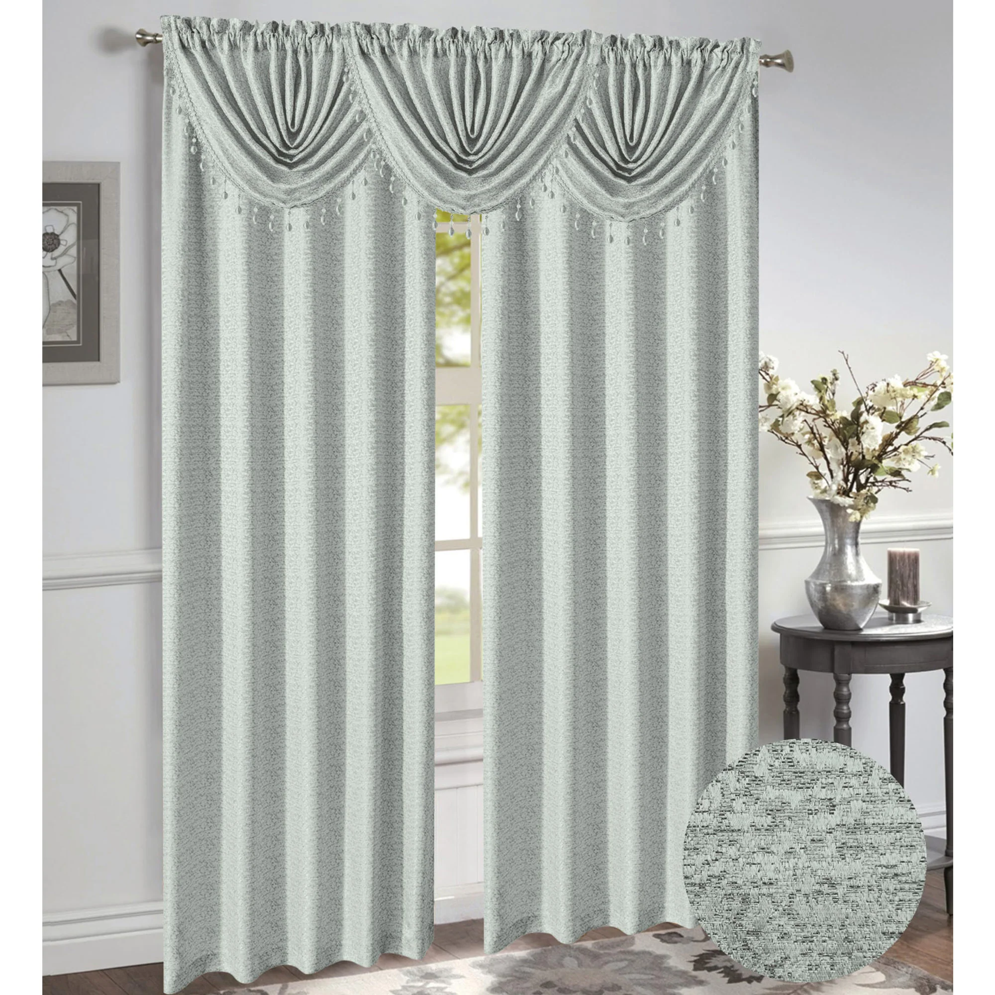 Norah Jacquard Rod Pocket Window Panel and Valance Treatments, All Sold Separately - Image 2