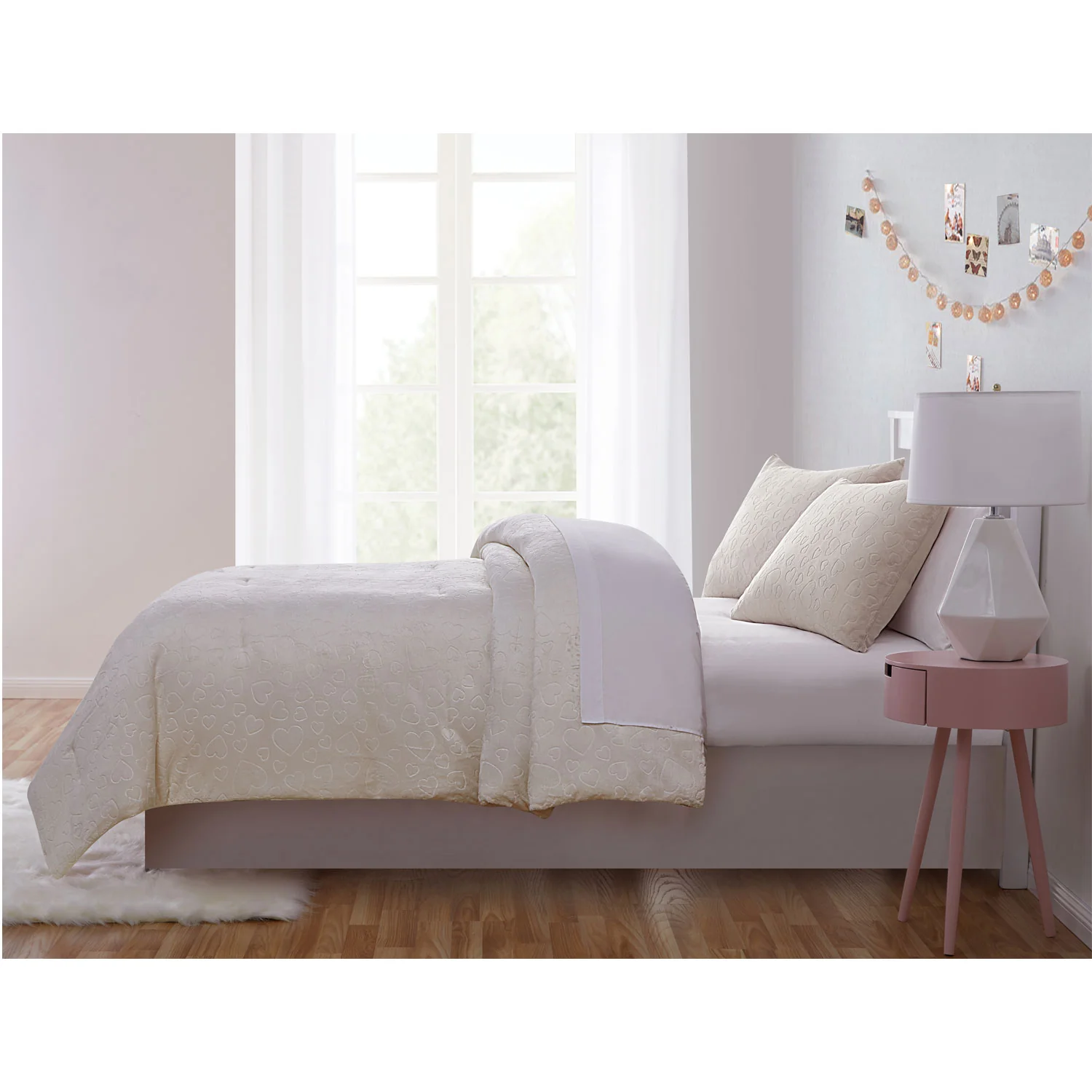 Olivia & Finn Plush Embossed Hearts Flannel Plush Microfiber Kids Comforter Set, White - Image 3