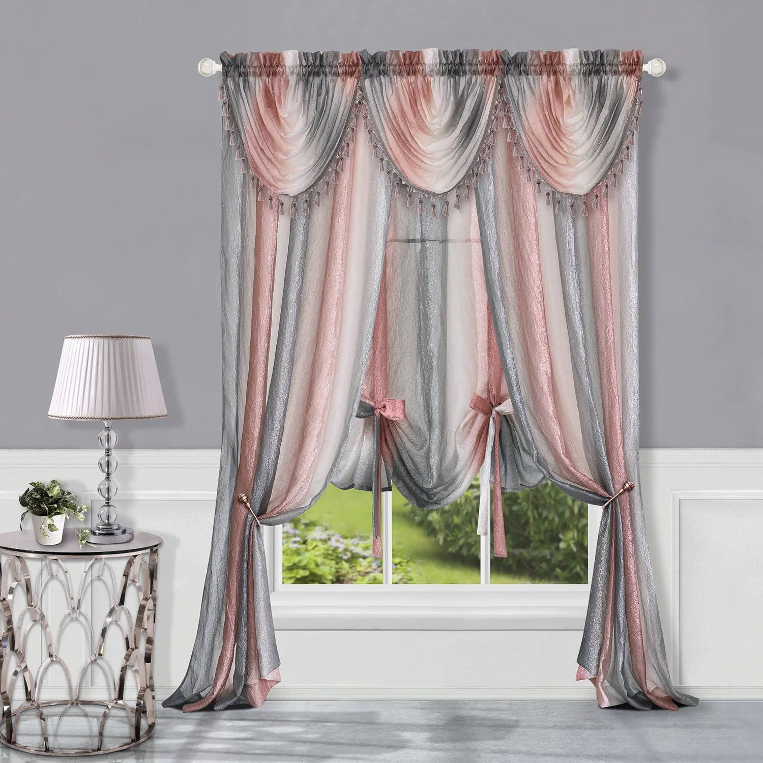 Ombre Crushed Satin Rod Pocket Window Panel and Valance Treatments, All Sold Separately - Image 25