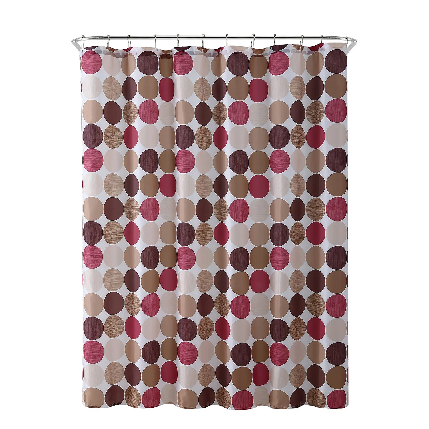 Orbit 15 Piece Bath Rug and Shower Curtain Set with Hooks, Brown-Cranberry-Cream-Tan - Image 2