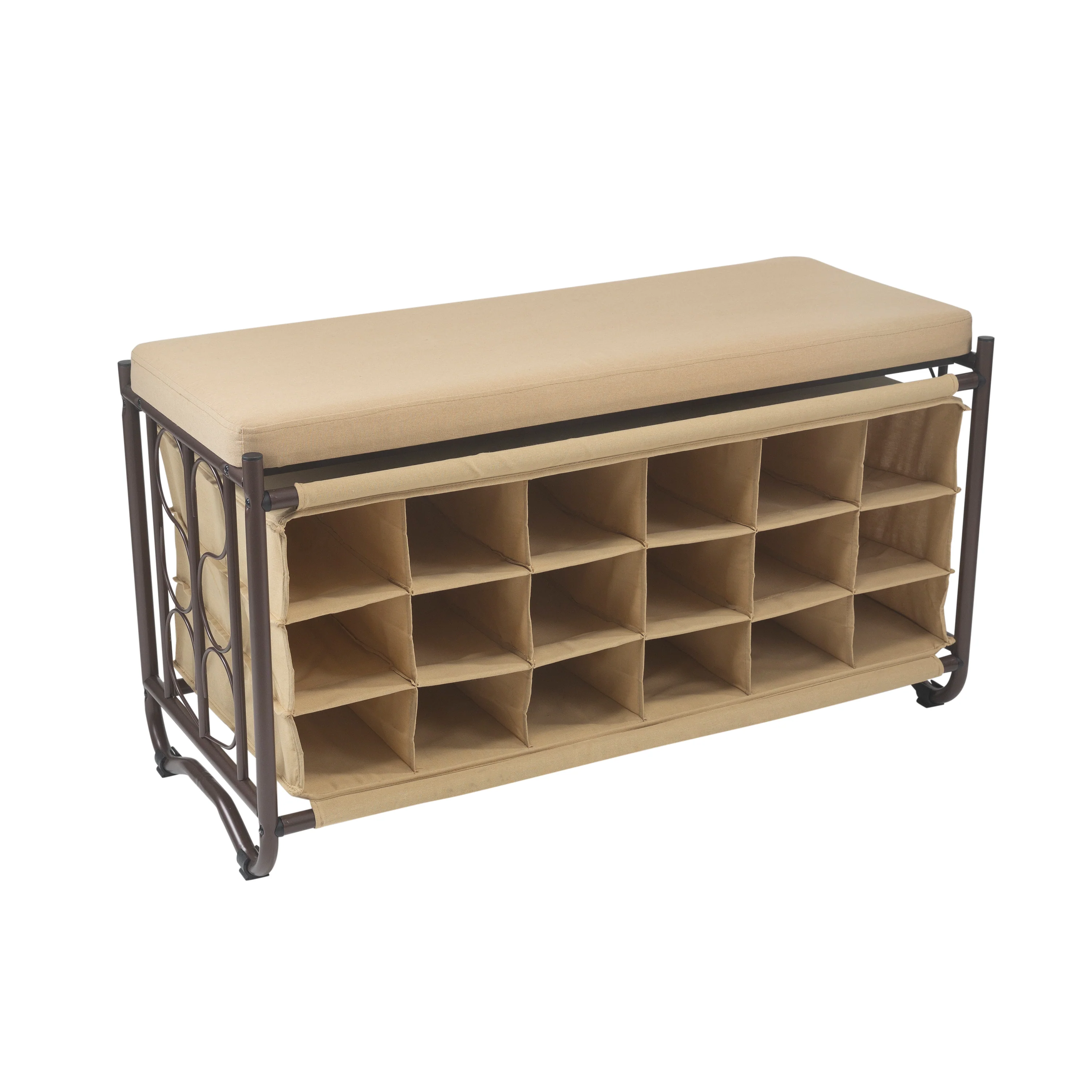 Organize It All Shoe Storage Rack and Bench,Tan, 17.5x39.8x22 Inches