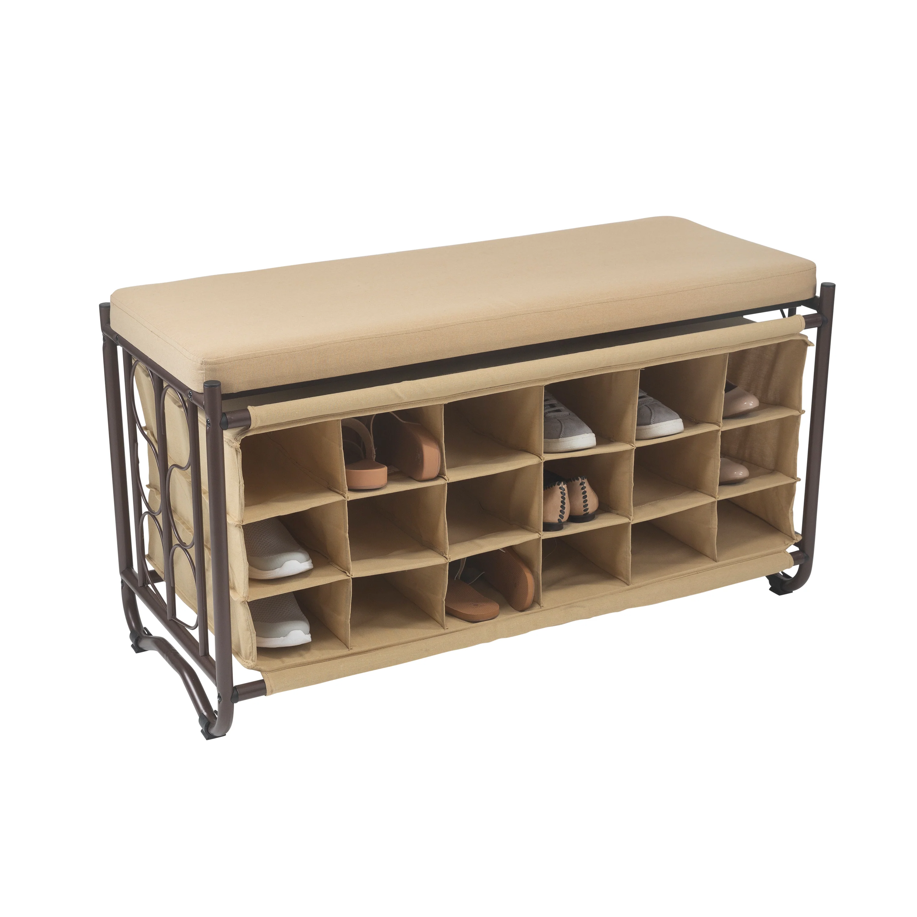 Organize It All Shoe Storage Rack and Bench,Tan, 17.5x39.8x22 Inches - Image 2
