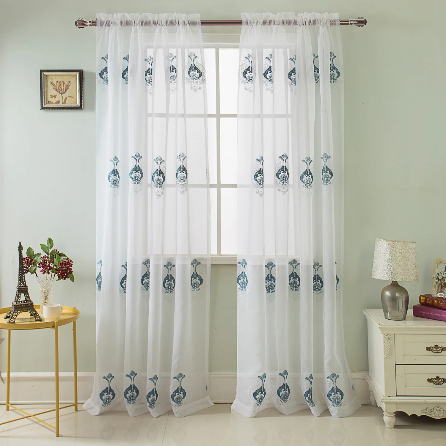 Oslo Embroidered Damask Rod Pocket Window Panel, 54x84 Inches - Image 6