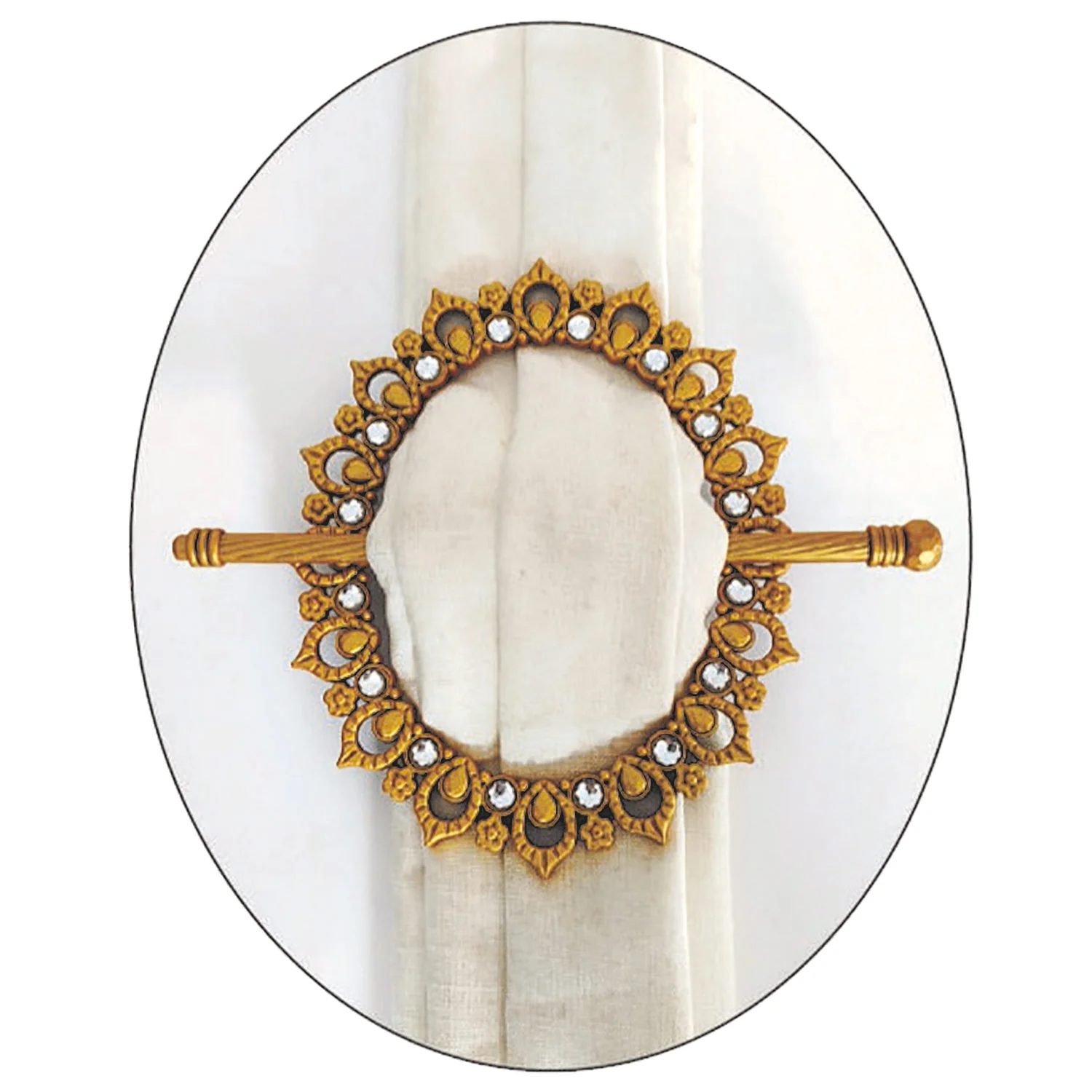 Oval Jewel Decorative One Pair Window Curtain Tieback, Silver - Image 2